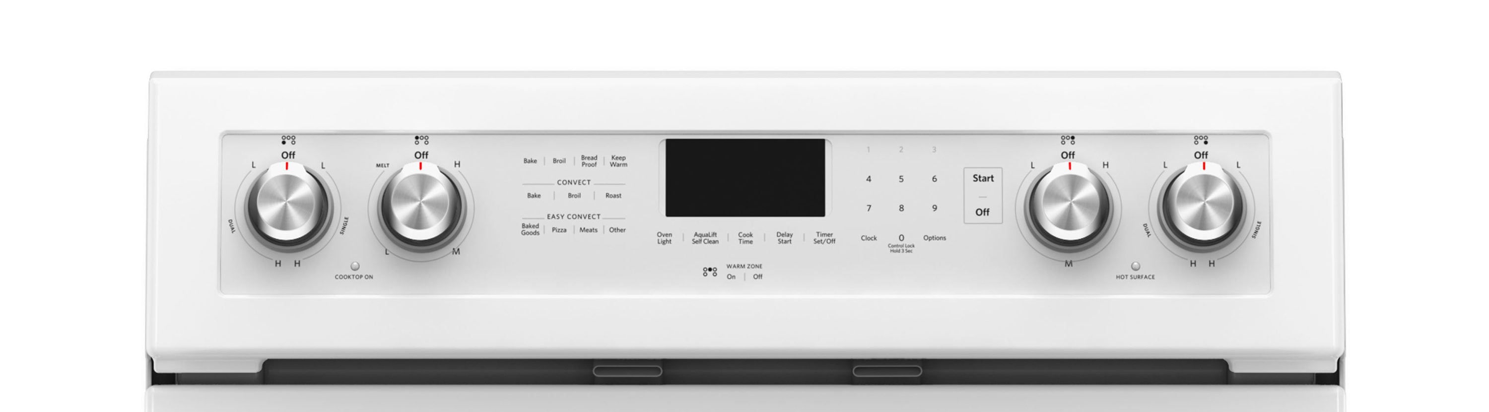 Estufa eléctrica de doble horno de pie con tapa de vidrio de 30 pulgadas, 5 quemadores, 4.2 pies cúbicos/2.5 pies cúbicos, horno de convección (blanco) KFED500EWH