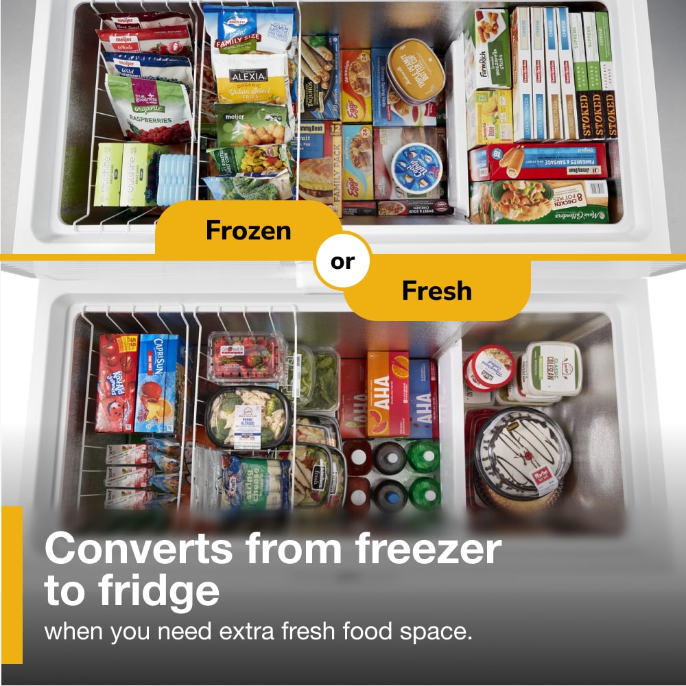 Congelador de Cofre convertible a Refrigerador de 16 pies cúbicos listo para el garaje de Whirlpool con Almacenamiento Flexible (Blanco)