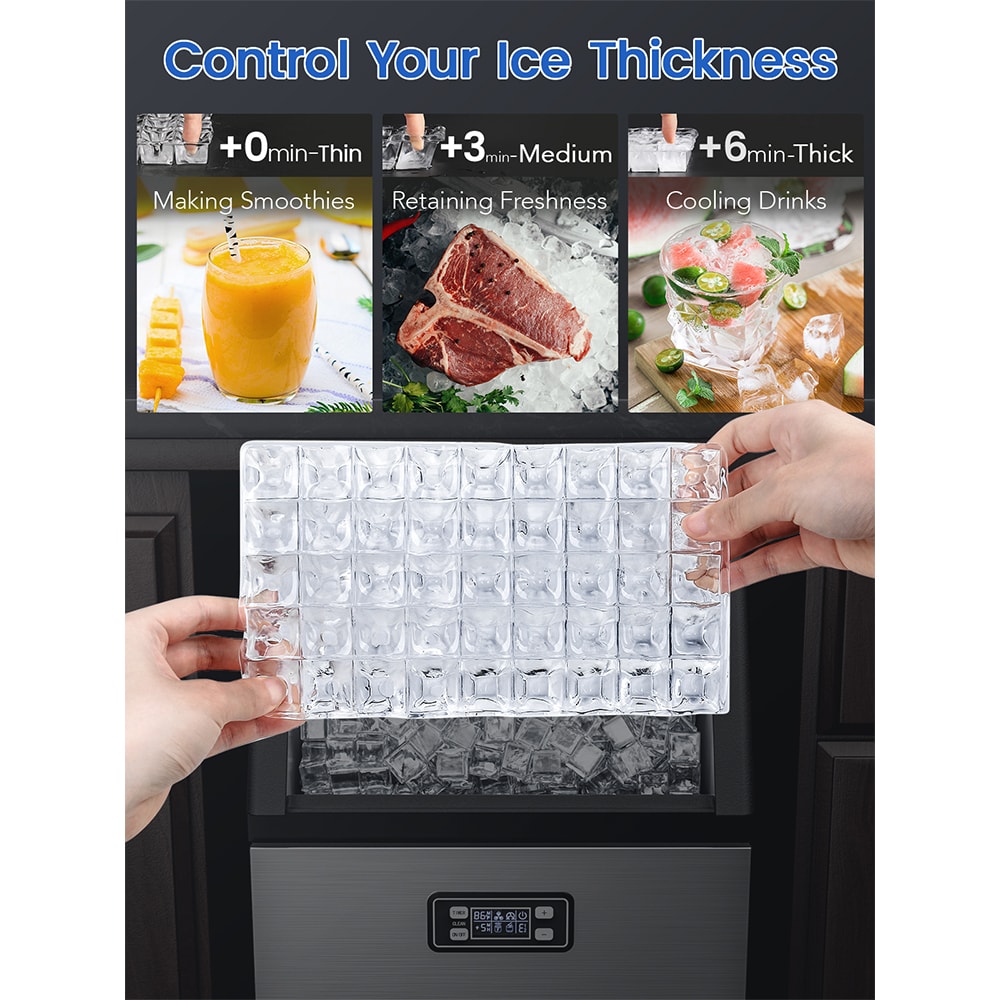 Maquina de Hielo de 33 libras de Almacenamiento de Hielo y Producción de 100 libras por día, para colocar de pie o empotrable, con Hielo en Cubos (Acero Inoxidable con Pala) Z5845AS