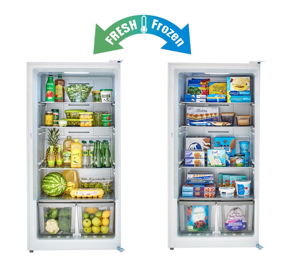 Congelador/Refrigerador Vertical Convertible de Control Digital Midea de 17 pies cúbicos, listo para el garaje, sin escarcha (Blanco) Certificado ENERGY STAR MRU17F5AWW