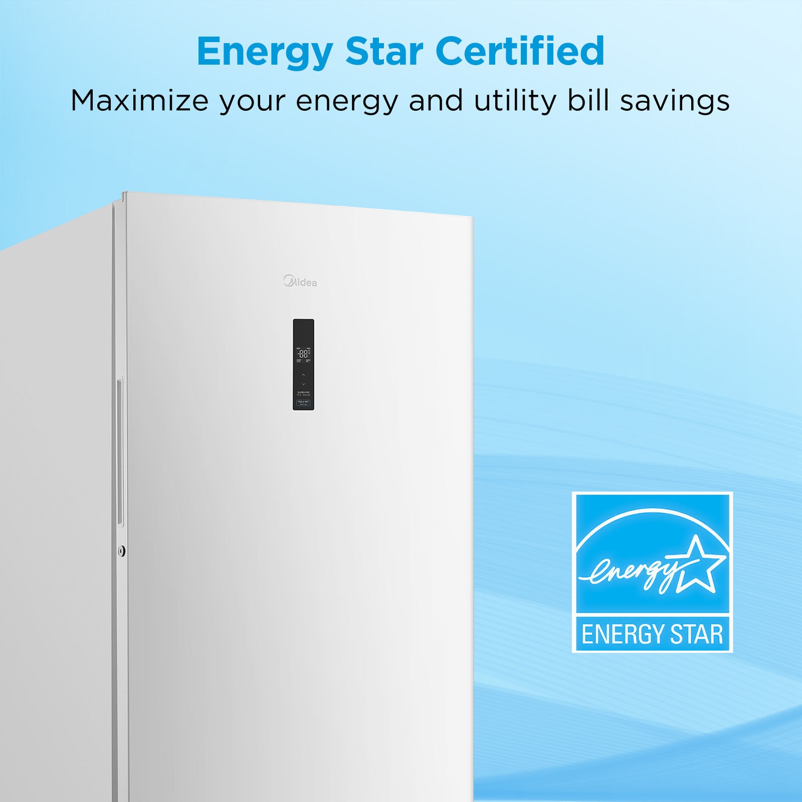 Congelador vertical convertible con control digital Midea 21.1 pies cúbicos listo para el garaje congelador vertical libre de escarcha (blanco) certificado ENERGY STAR MRU21F5BWW