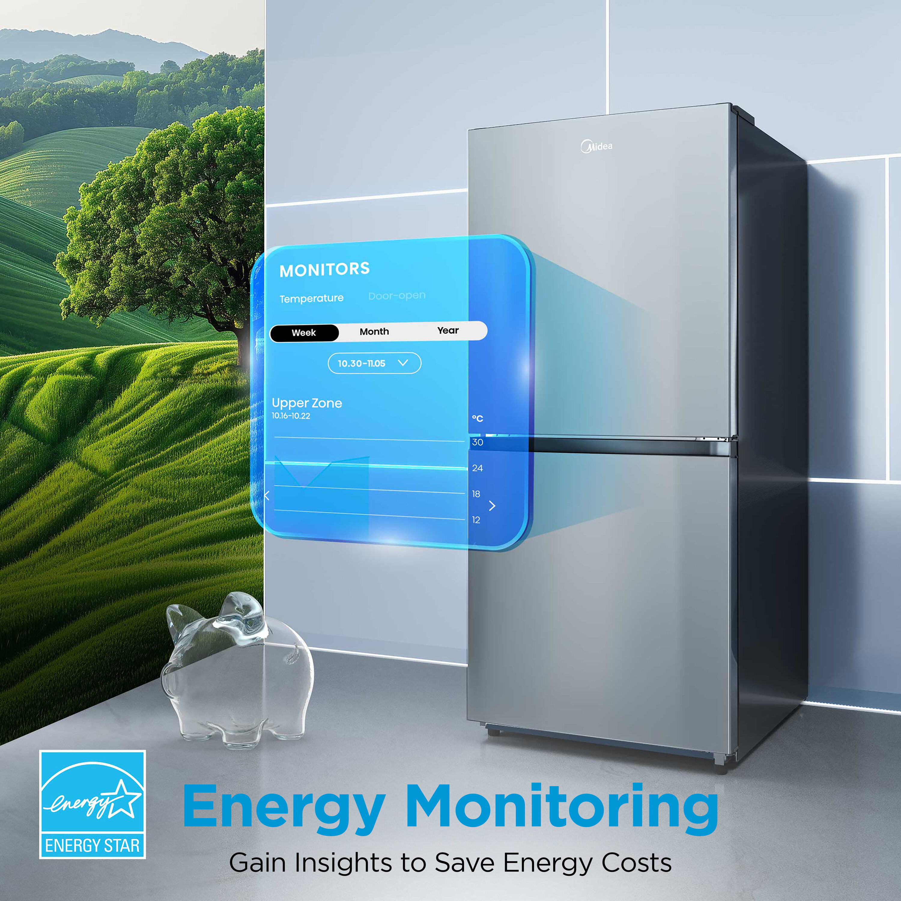 Congelador/Refrigerador Vertical Convertible de 3 Vías 50/50 Midea 20 pies cúbicos de Acero Inoxidable Listo para el Garaje sin Escarcha Certificado por ENERGY STAR MRU21C7BST