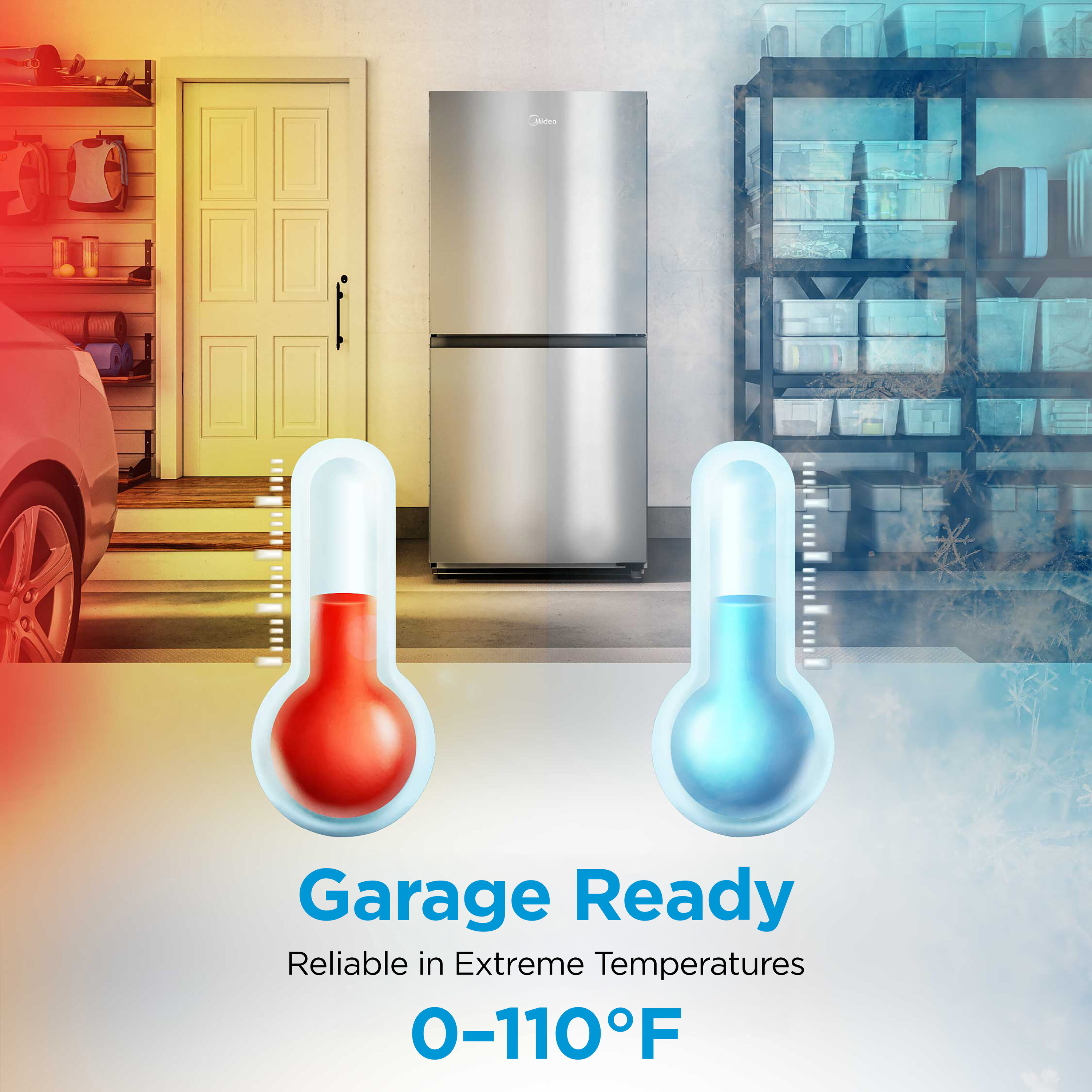 Congelador/Refrigerador Vertical Convertible de 3 Vías 50/50 Midea 20 pies cúbicos de Acero Inoxidable Listo para el Garaje sin Escarcha Certificado por ENERGY STAR MRU21C7BST