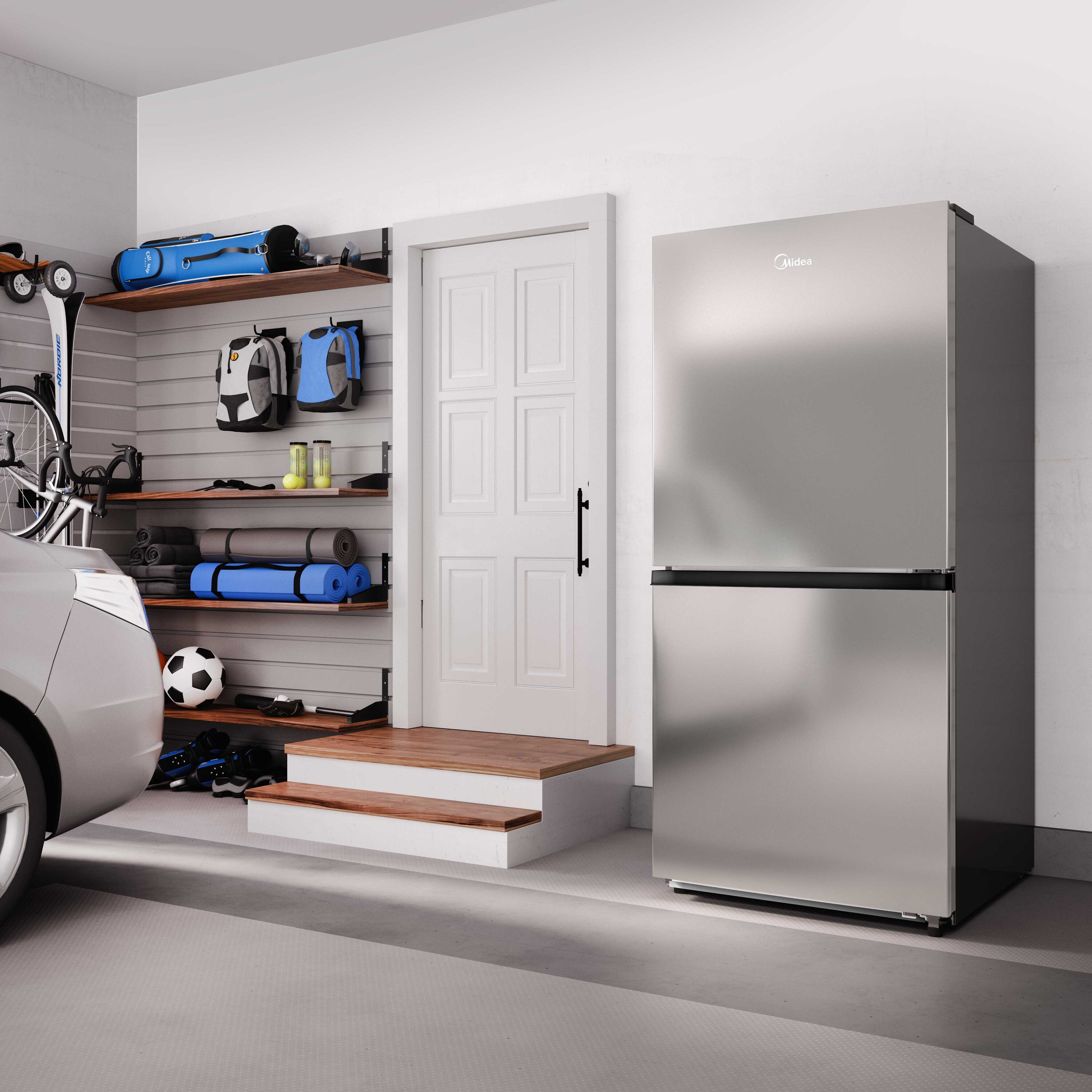 Congelador/Refrigerador Vertical Convertible de 3 Vías 50/50 Midea 20 pies cúbicos de Acero Inoxidable Listo para el Garaje sin Escarcha Certificado por ENERGY STAR MRU21C7BST