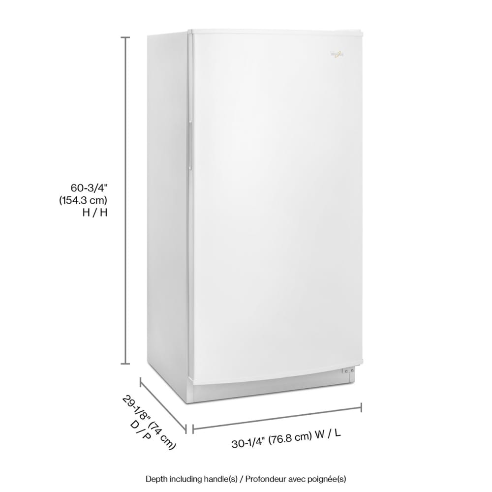 Congelador Vertical sin escarcha de 15.7 pies cúbicos (Blanco) Whirlpool WZF34X16DW
