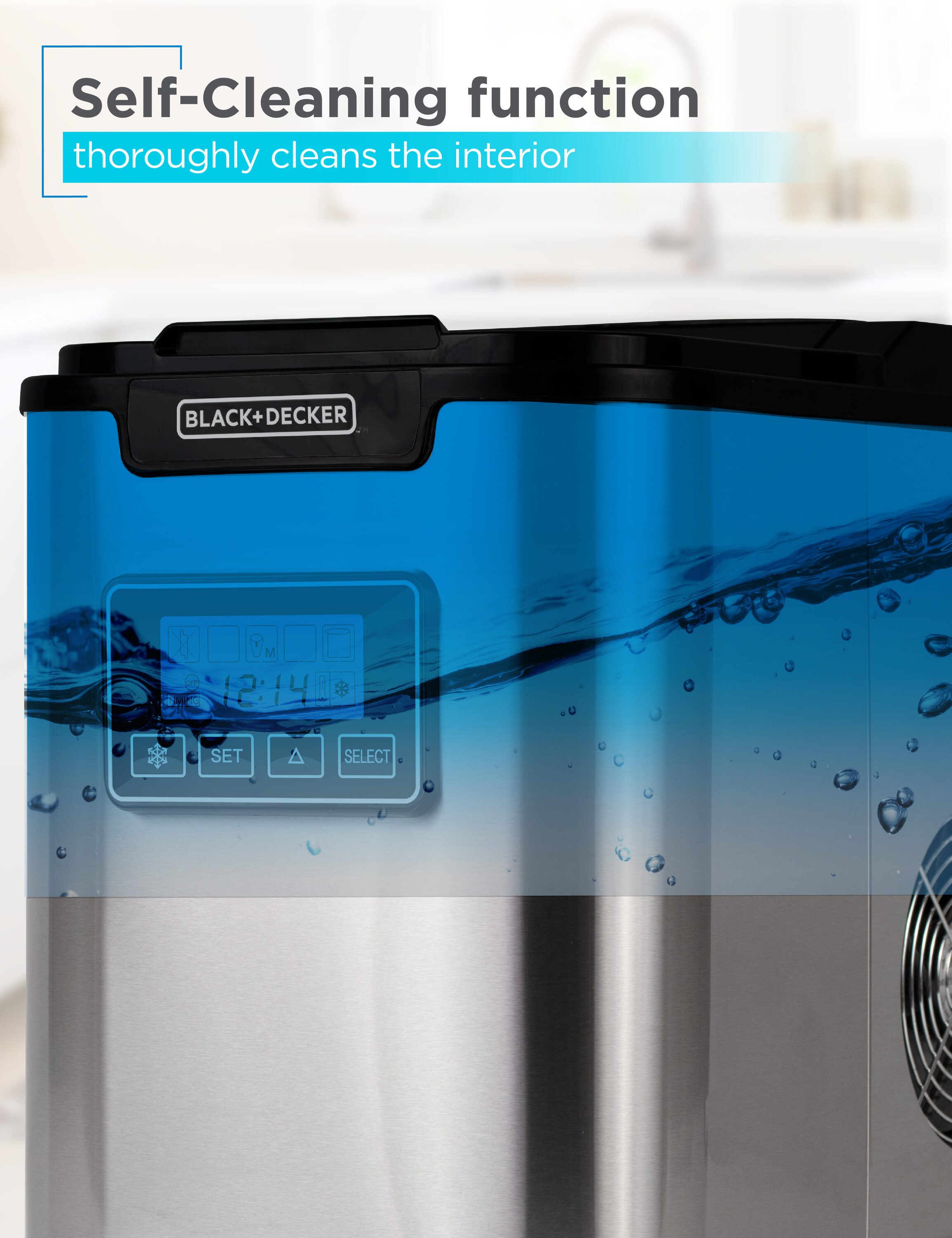 Fabricadora de Hielo de Cubitos Independiente BLACK+DECKER de 26 libras por día (Acero Inoxidable)