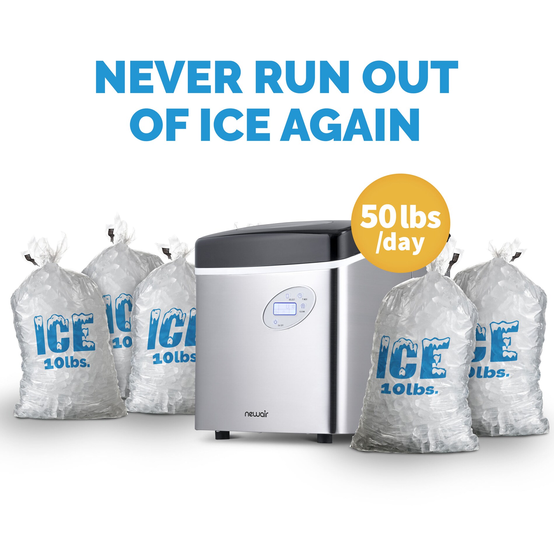Nueva máquina de hacer hielo de bala de 50 libras al día para encimera o portátil (acero inoxidable y negro) AI-215SS