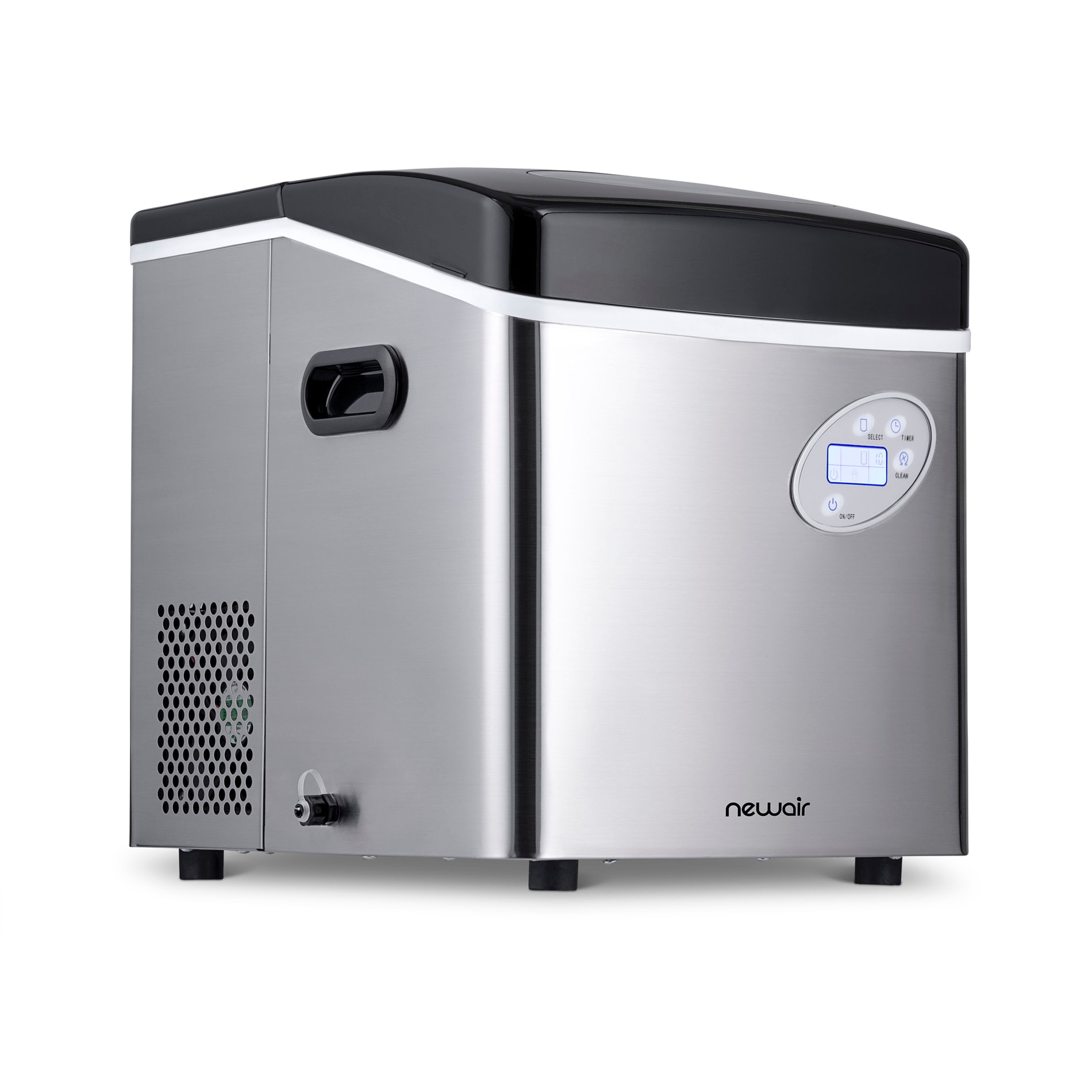 Nueva máquina de hacer hielo de bala de 50 libras al día para encimera o portátil (acero inoxidable y negro) AI-215SS