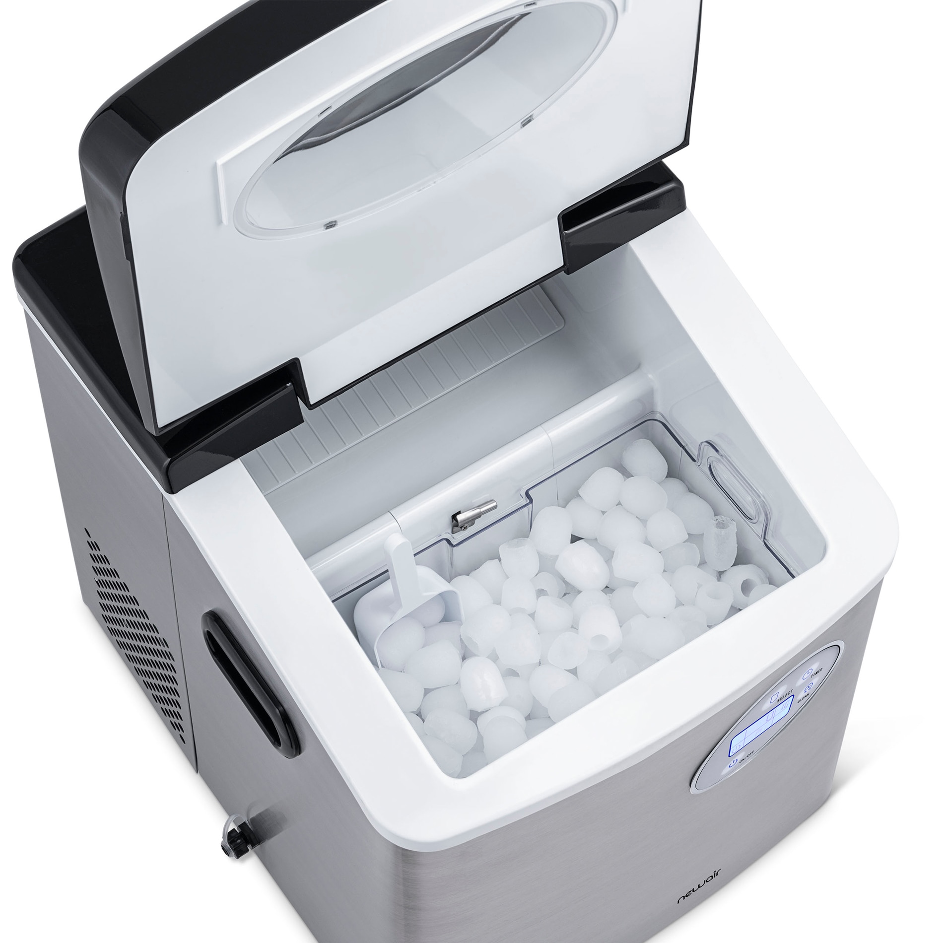 Nueva máquina de hacer hielo de bala de 50 libras al día para encimera o portátil (acero inoxidable y negro) AI-215SS
