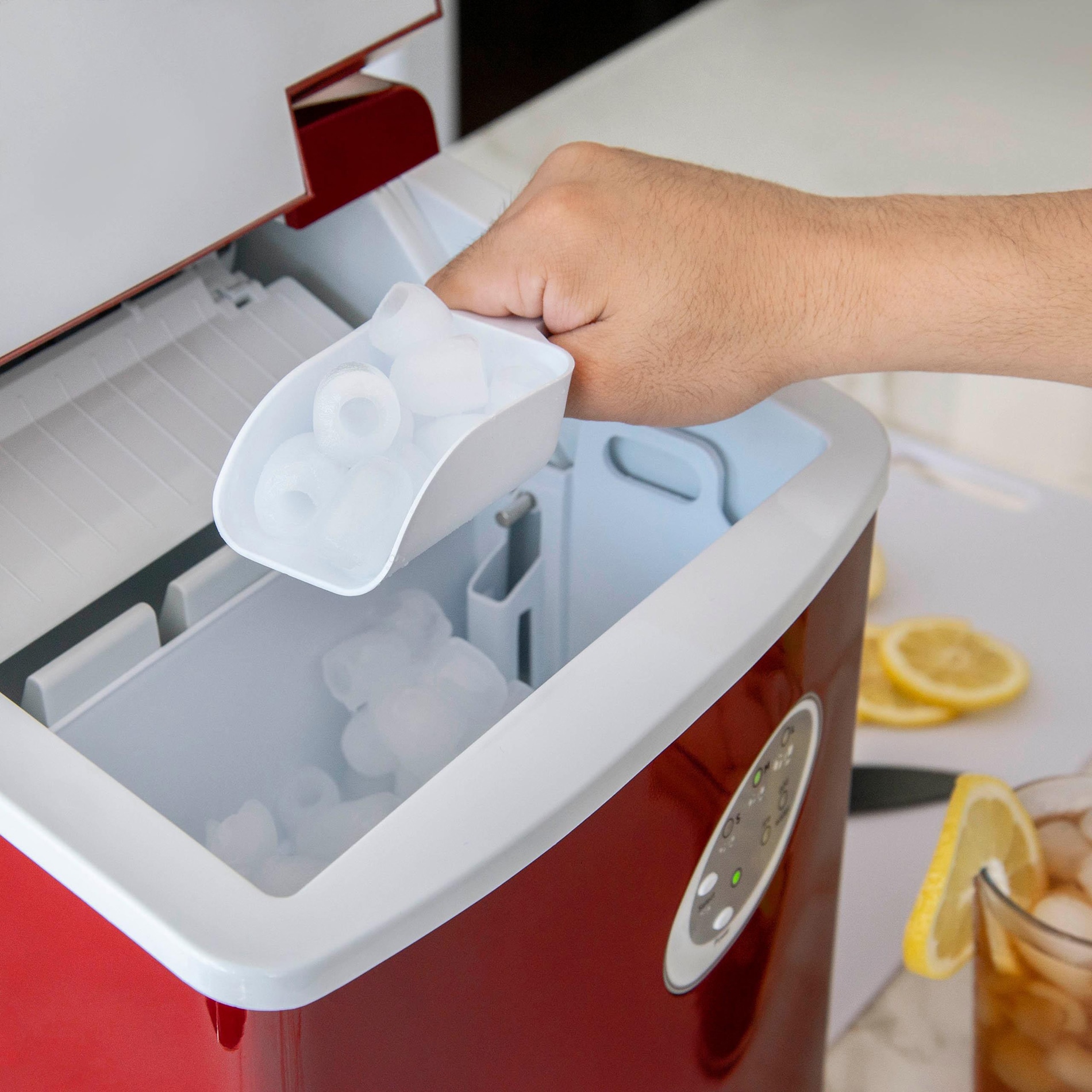 Máquina de hielo de bala para encimera o portátil que produce 28 libras de hielo al día (Roja) AI-100R