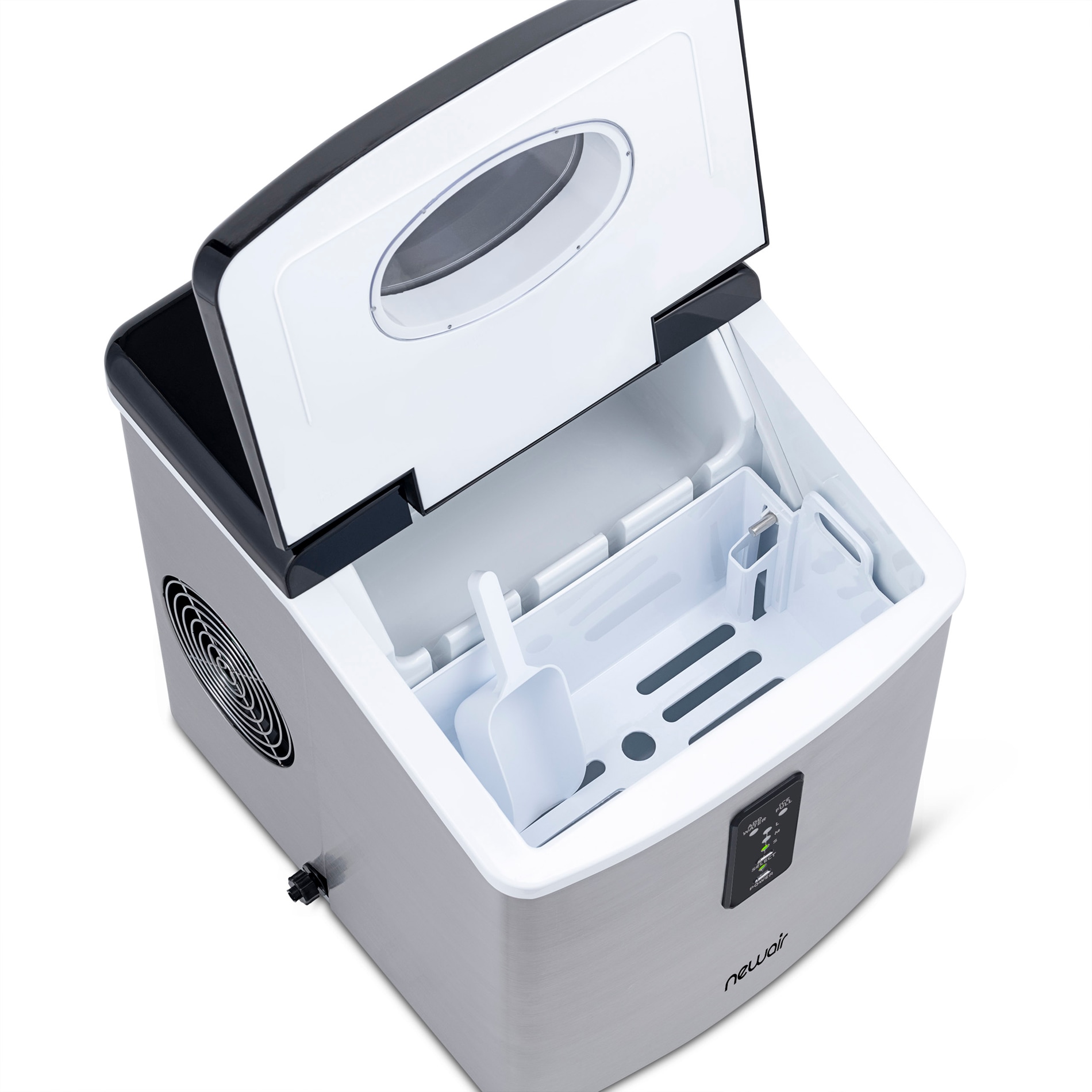 Máquina de hacer hielo tipo bala de acero inoxidable y negro para encimera o portátil que produce 28 libras de hielo por día.