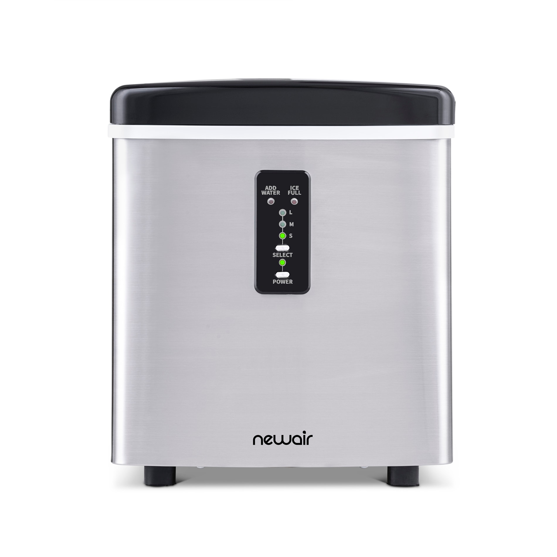 Máquina de hacer hielo tipo bala de acero inoxidable y negro para encimera o portátil que produce 28 libras de hielo por día.