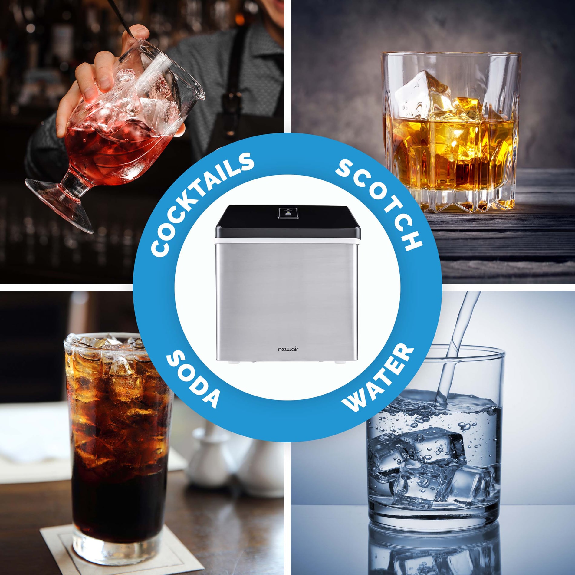 Máquina para hacer hielo en cubos de 40 libras al día de mostrador o portátil (acero inoxidable y negro) CLEARICE40