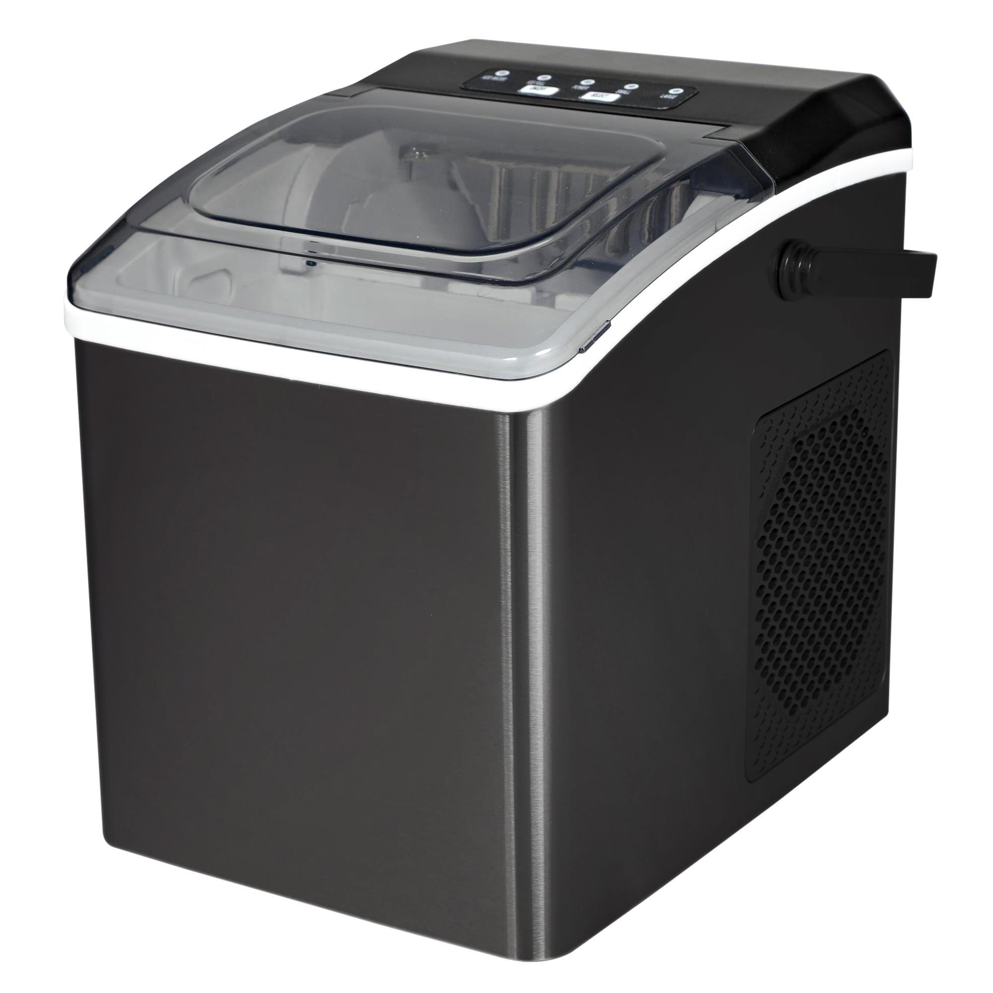 Fabricador de hielo Koolatron con pala y canasta de 26 libras de hielo por día, para mesa o portátil. Hielo en forma de bala (negro) KIM26B.