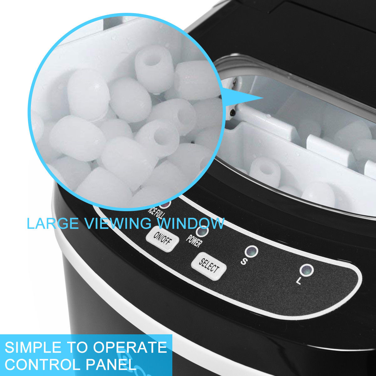 Fabricador de hielo en cubitos para encimera o portátil que produce 26.5 libras de hielo al día (Negro) EP22769BK