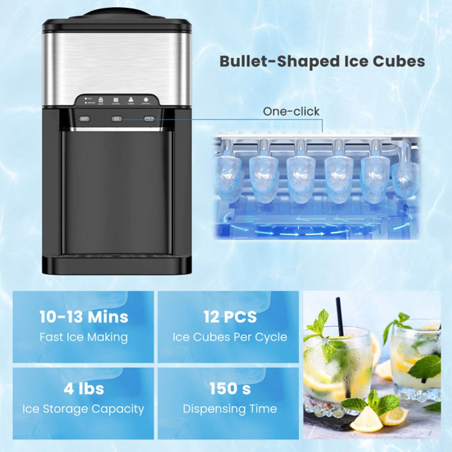 Máquina de hielo en balas que produce 40 libras de hielo al día (Plata) Mondawe - OR-ES2885-MRS