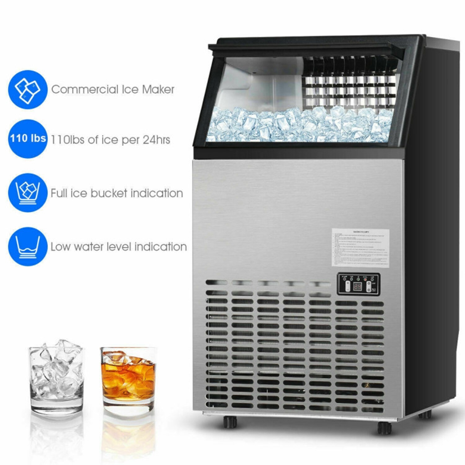 Fabricador de hielo en cubitos Mondawe 110 libras por día (Plateado) OR-ES9475-MRS