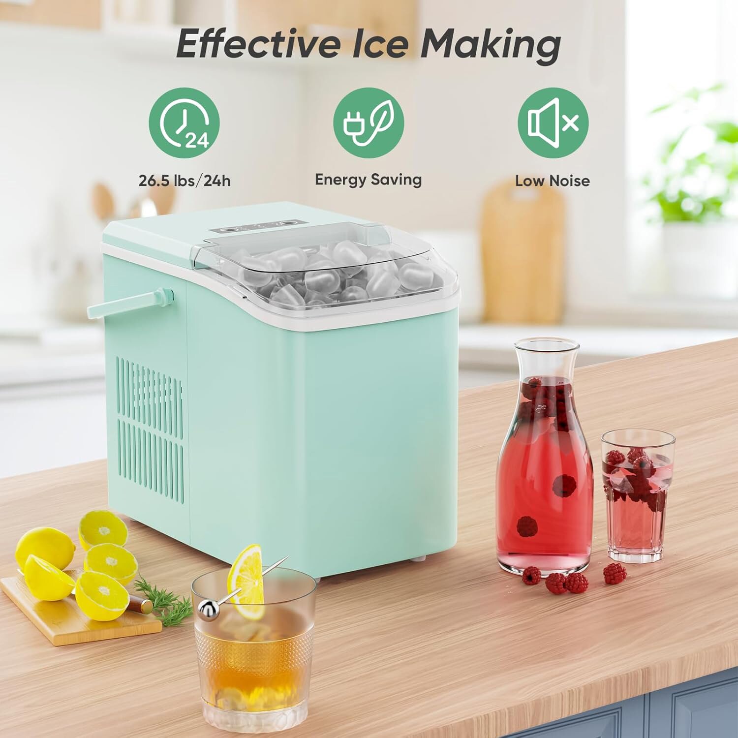 Fabricador de hielo en bala Mondawe Costway para 26.5 libras de hielo al día (Verde) HYCC-24228RE-MD