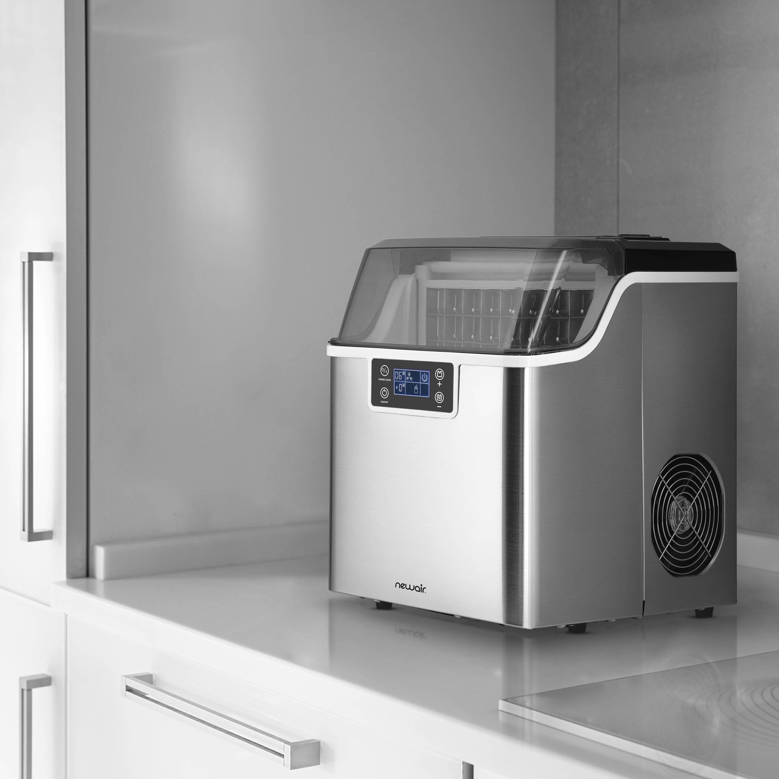 Nueva máquina para hacer hielo de 45 libras por día de mostrador o portátil (acero inoxidable) NIM045SS00