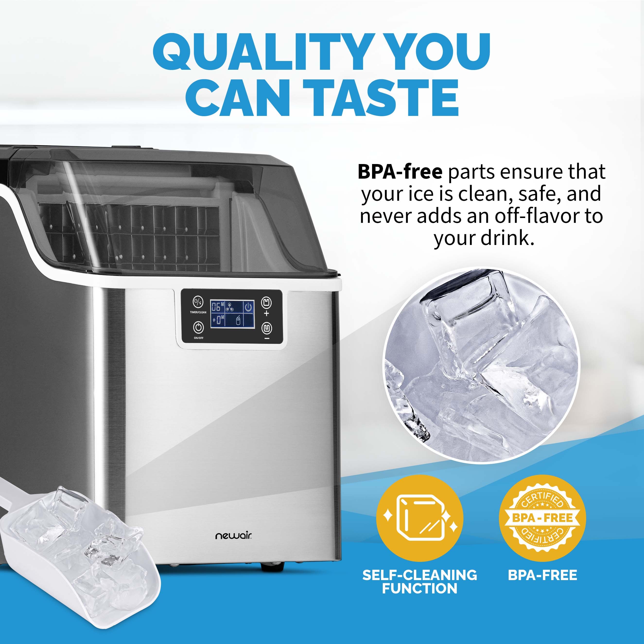 Nueva máquina para hacer hielo de 45 libras por día de mostrador o portátil (acero inoxidable) NIM045SS00