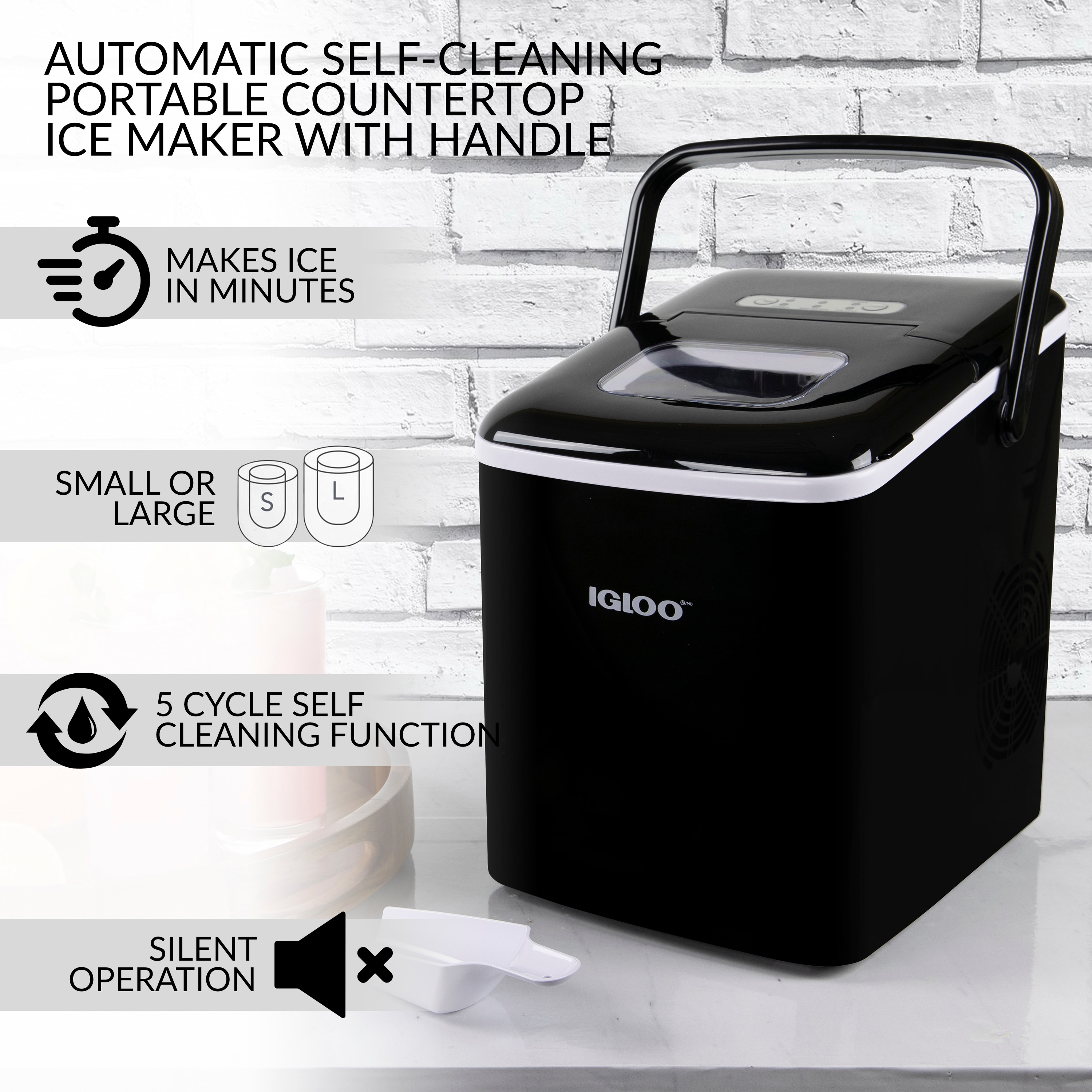 Fabricador de hielo de cubitos de 26 lb por día de Igloo (Negro)