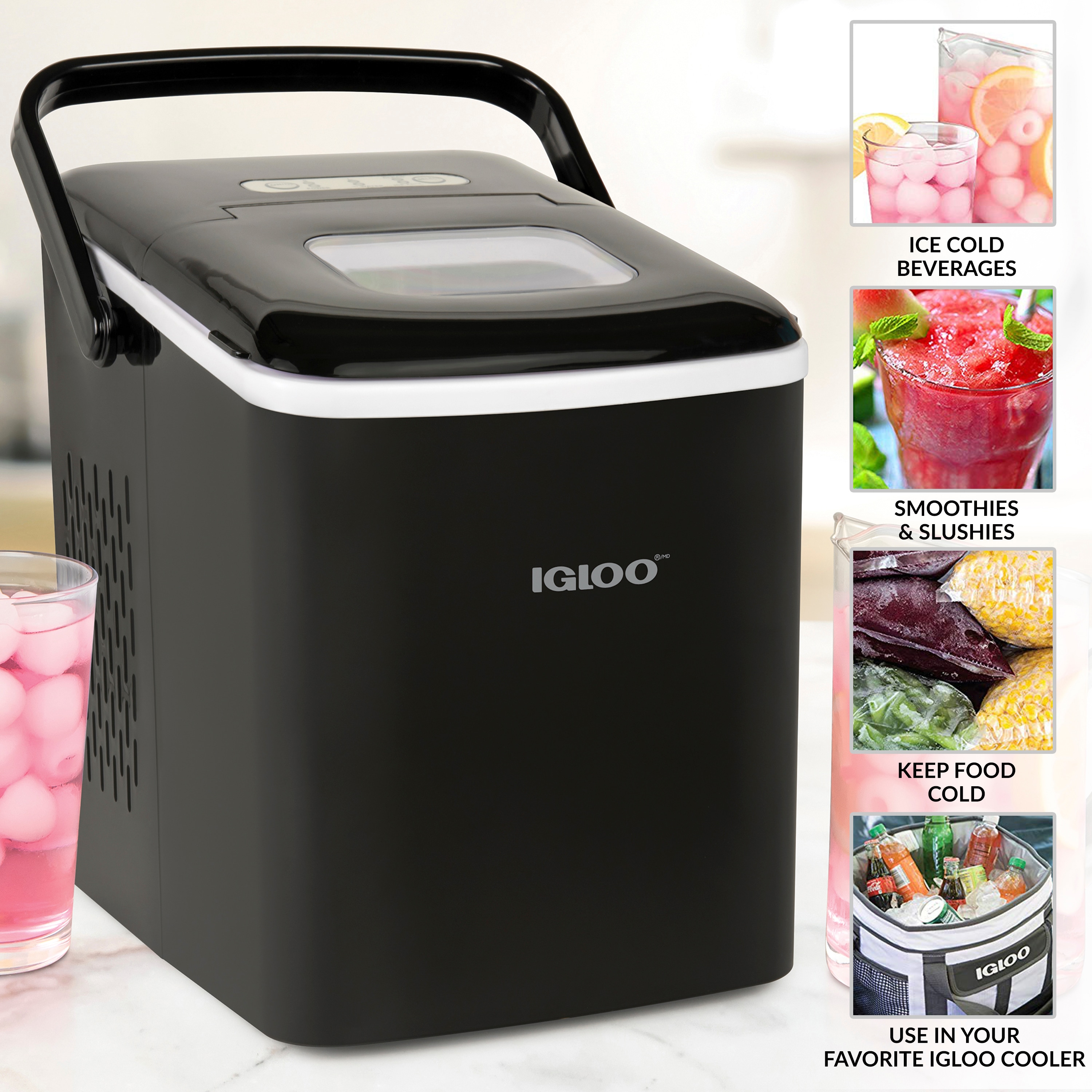 Fabricador de hielo de cubitos de 26 lb por día de Igloo (Negro)
