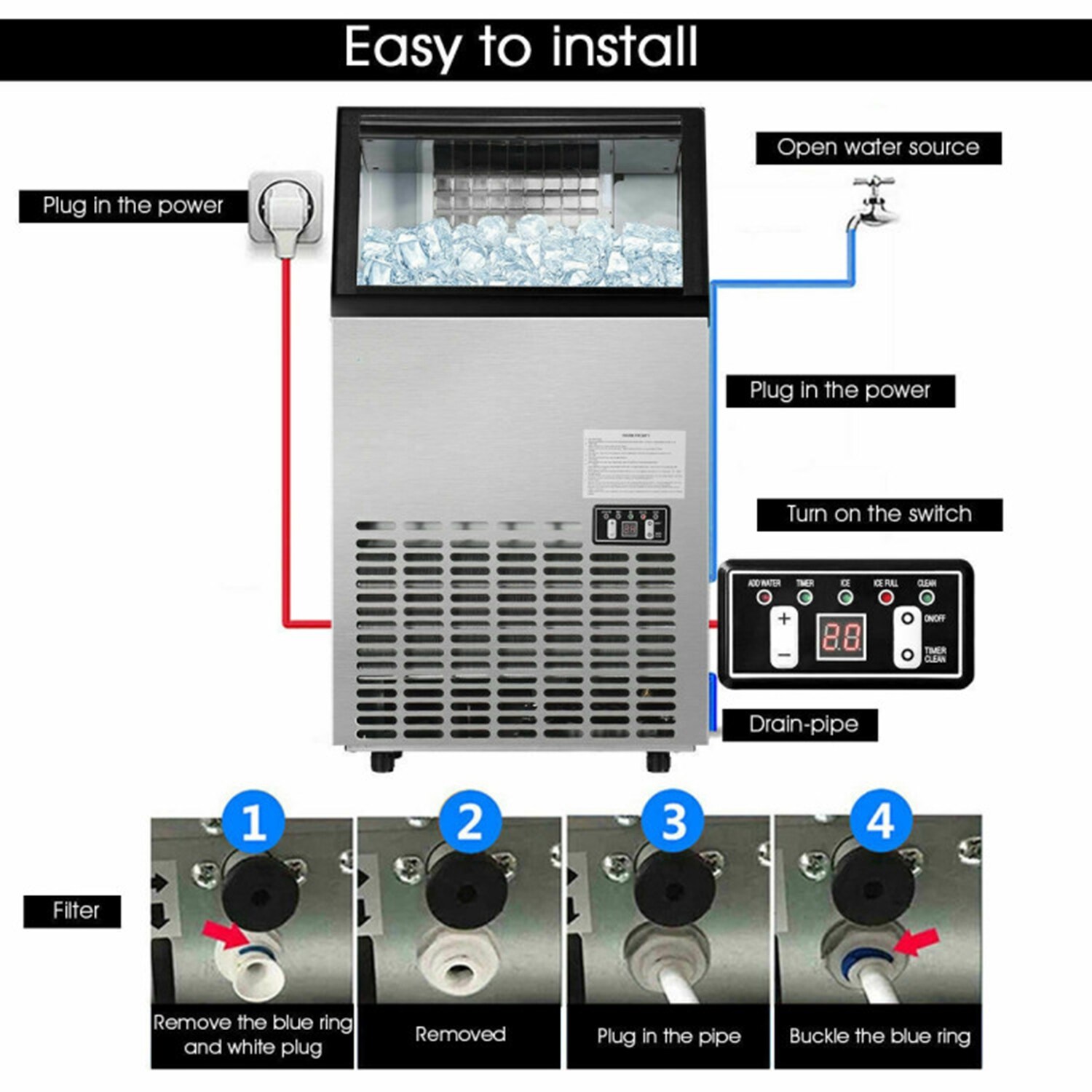 Máquina para hacer hielo tipo bala de 110 libras al día, de pie libre (acero inoxidable) MA-N25981B