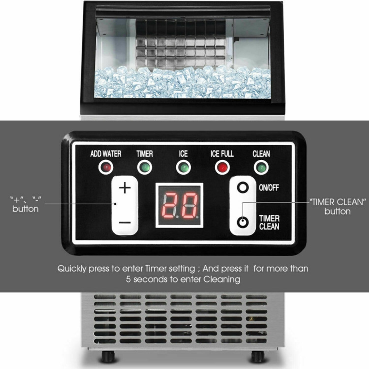 Máquina para hacer hielo tipo bala de 110 libras al día, de pie libre (acero inoxidable) MA-N25981B