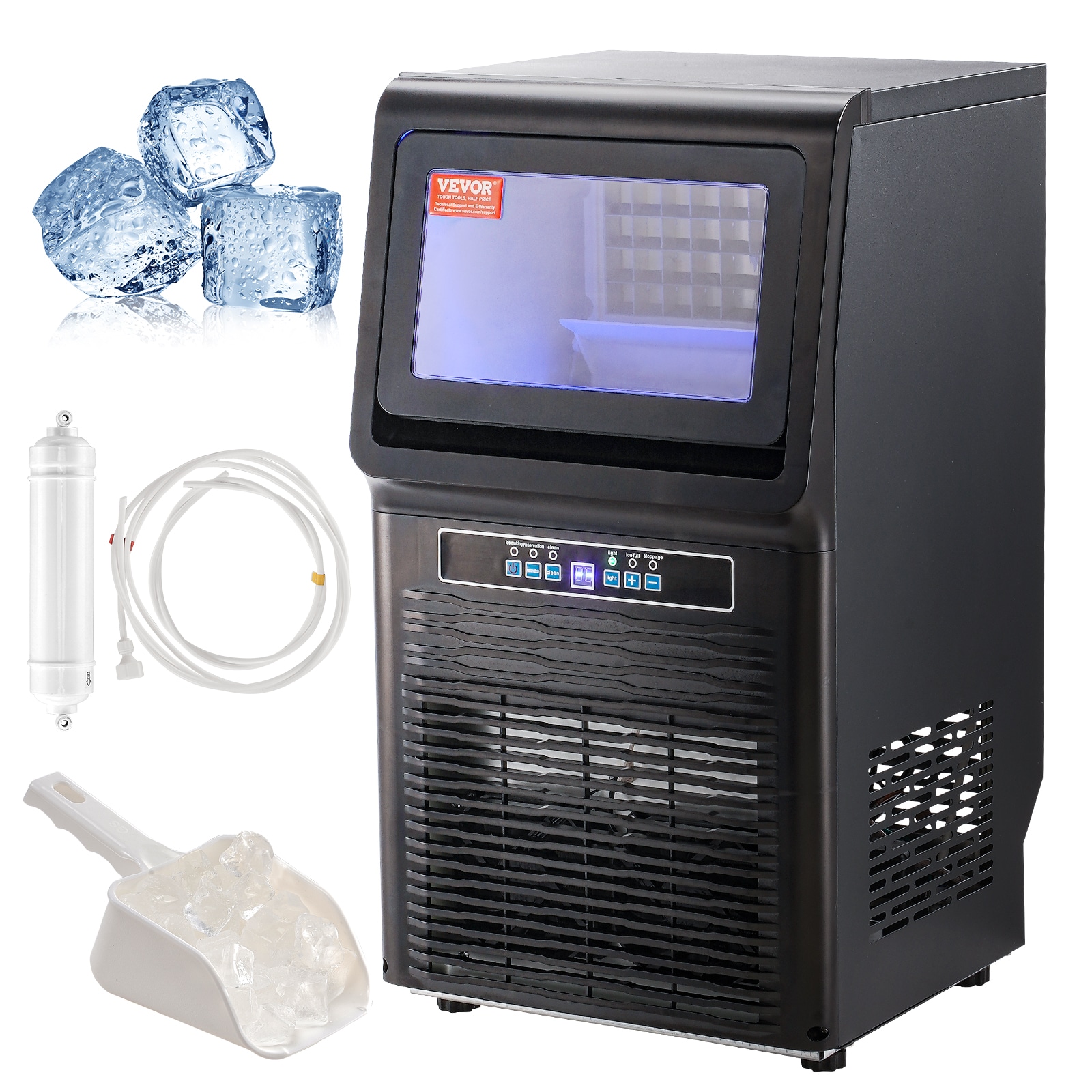 Fabricador de hielo autónomo de hielo en cubitos de 70 libras por día con capacidad de almacenamiento de 12 libras (Negro) TKJ-AT25F110VGJNVV1