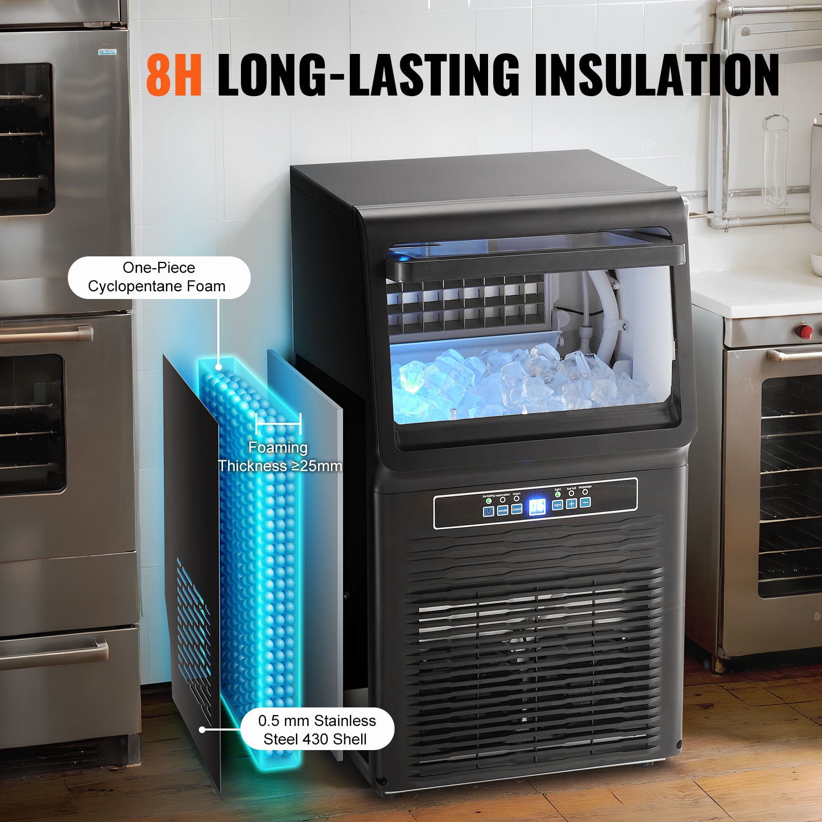 Fabricador de hielo autónomo de hielo en cubitos de 70 libras por día con capacidad de almacenamiento de 12 libras (Negro) TKJ-AT25F110VGJNVV1
