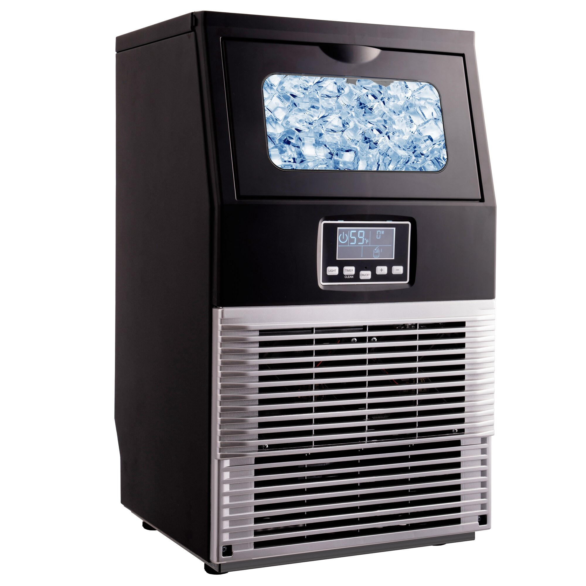 Máquina para hacer hielo en cubos con puerta abatible Sumyeg de pie, 66 libras de hielo al día, para instalar de pie o empotrada (plateado) MRS-ES199474AAN.