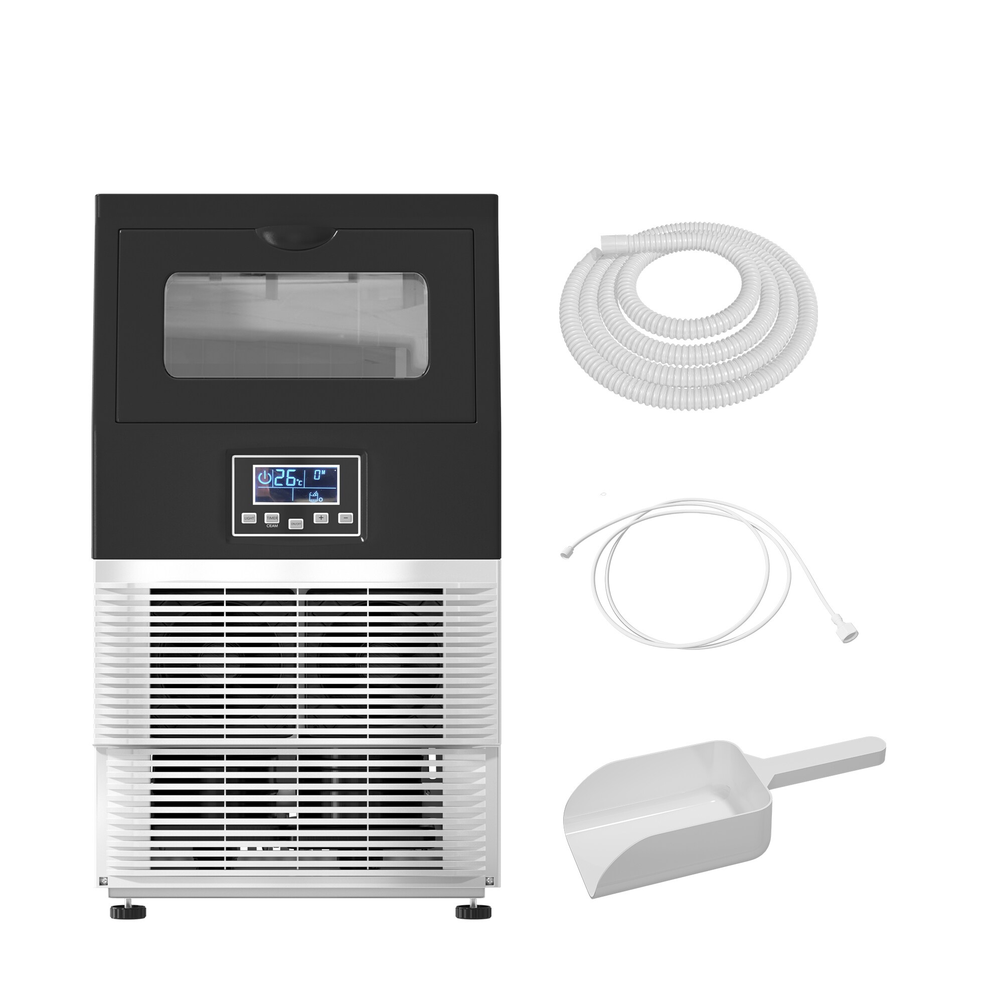 Máquina para hacer hielo en cubos con puerta abatible Sumyeg de pie, 66 libras de hielo al día, para instalar de pie o empotrada (plateado) MRS-ES199474AAN.