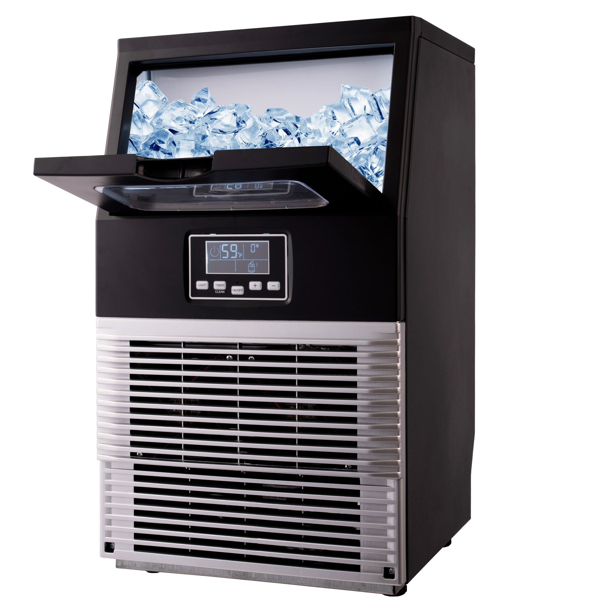 Máquina para hacer hielo en cubos con puerta abatible Sumyeg de pie, 66 libras de hielo al día, para instalar de pie o empotrada (plateado) MRS-ES199474AAN.