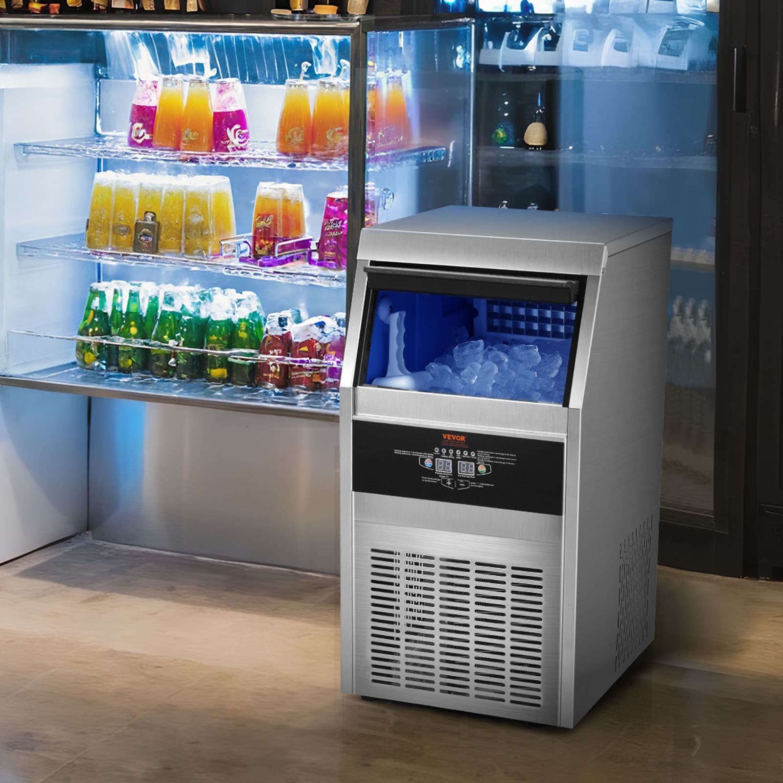Fabricador de hielo independiente de 24 libras de capacidad, hace 80 libras de hielo al día, con hielo en cubos de 0.6 mm de acero inoxidable SUS 430