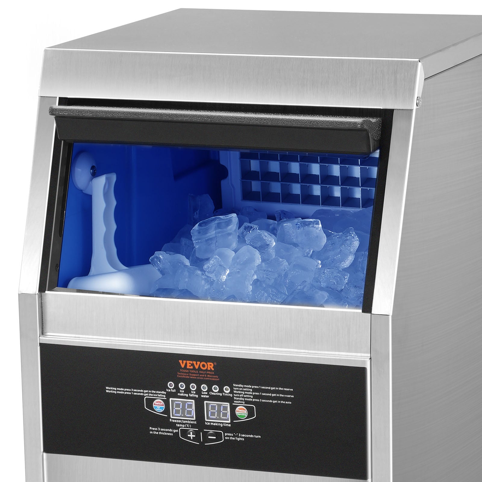 Fabricador de hielo independiente de 24 libras de capacidad, hace 80 libras de hielo al día, con hielo en cubos de 0.6 mm de acero inoxidable SUS 430
