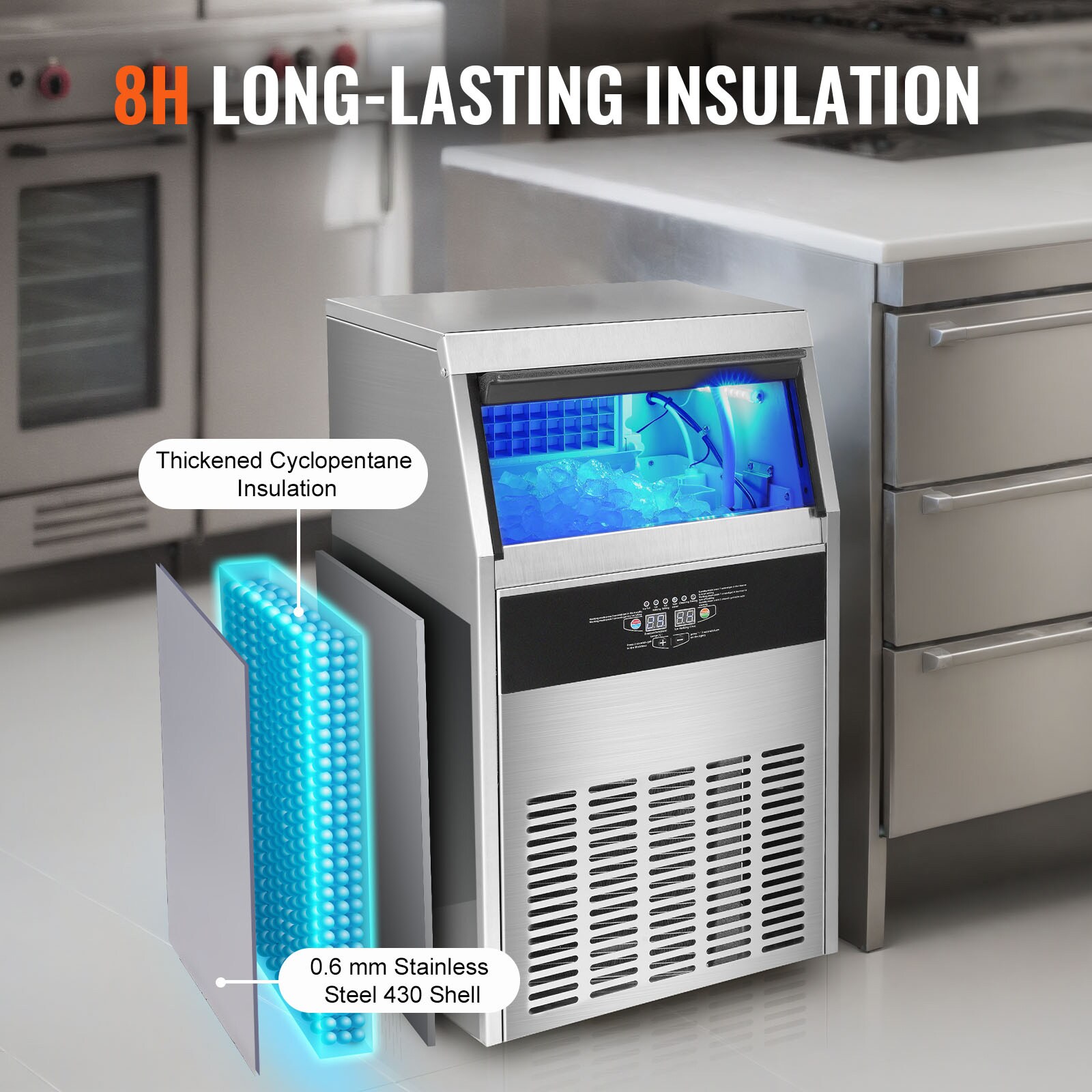 Fabricador de Hielo de Almacenamiento de 33 libras 140 libras de Hielo al Día Fabricador de Hielo Autónomo de Hielo Cúbico (Aluminio Fundido con Recubrimiento de Cromo) QPJ12JK-300A60HZ1V1