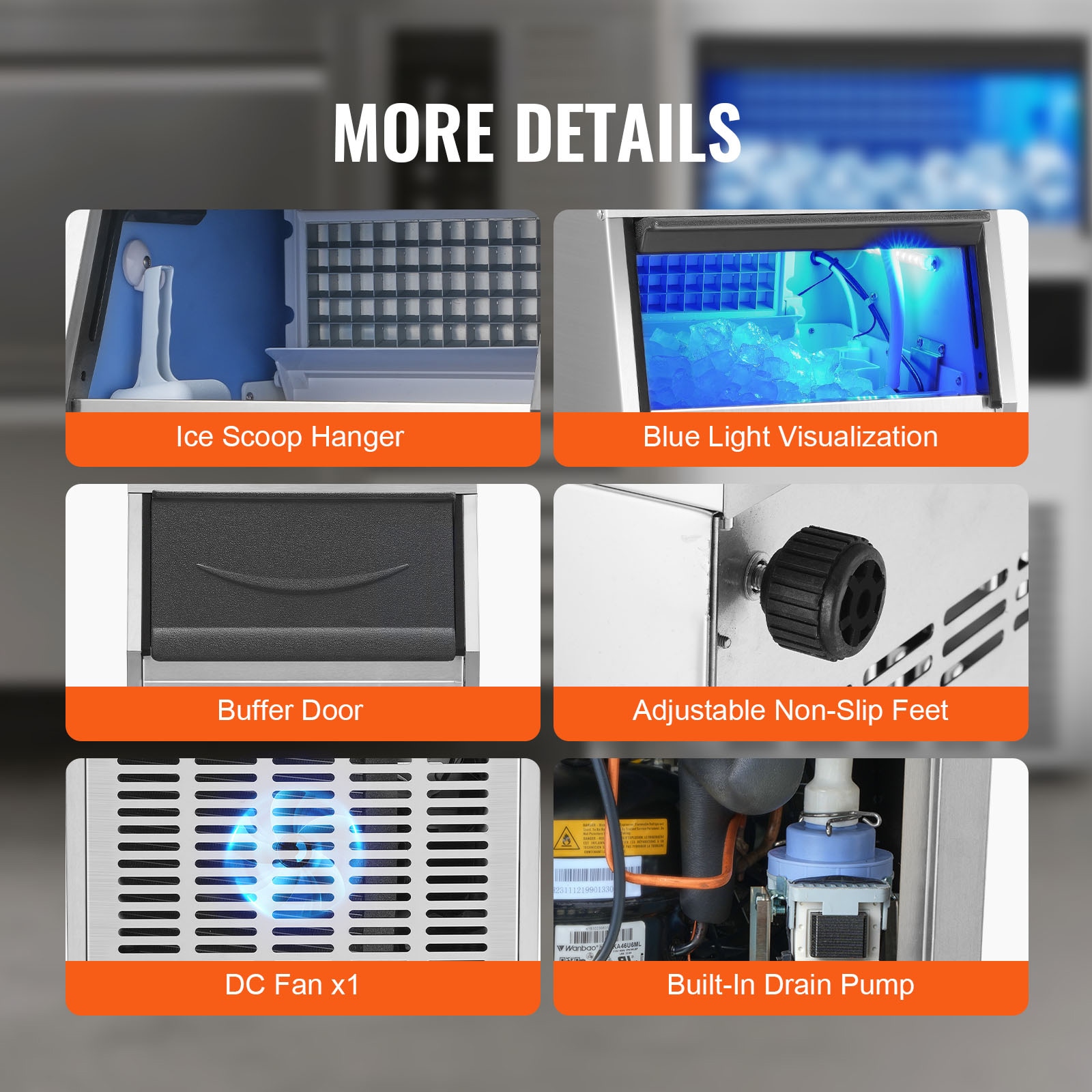 Fabricador de Hielo de Almacenamiento de 33 libras 140 libras de Hielo al Día Fabricador de Hielo Autónomo de Hielo Cúbico (Aluminio Fundido con Recubrimiento de Cromo) QPJ12JK-300A60HZ1V1