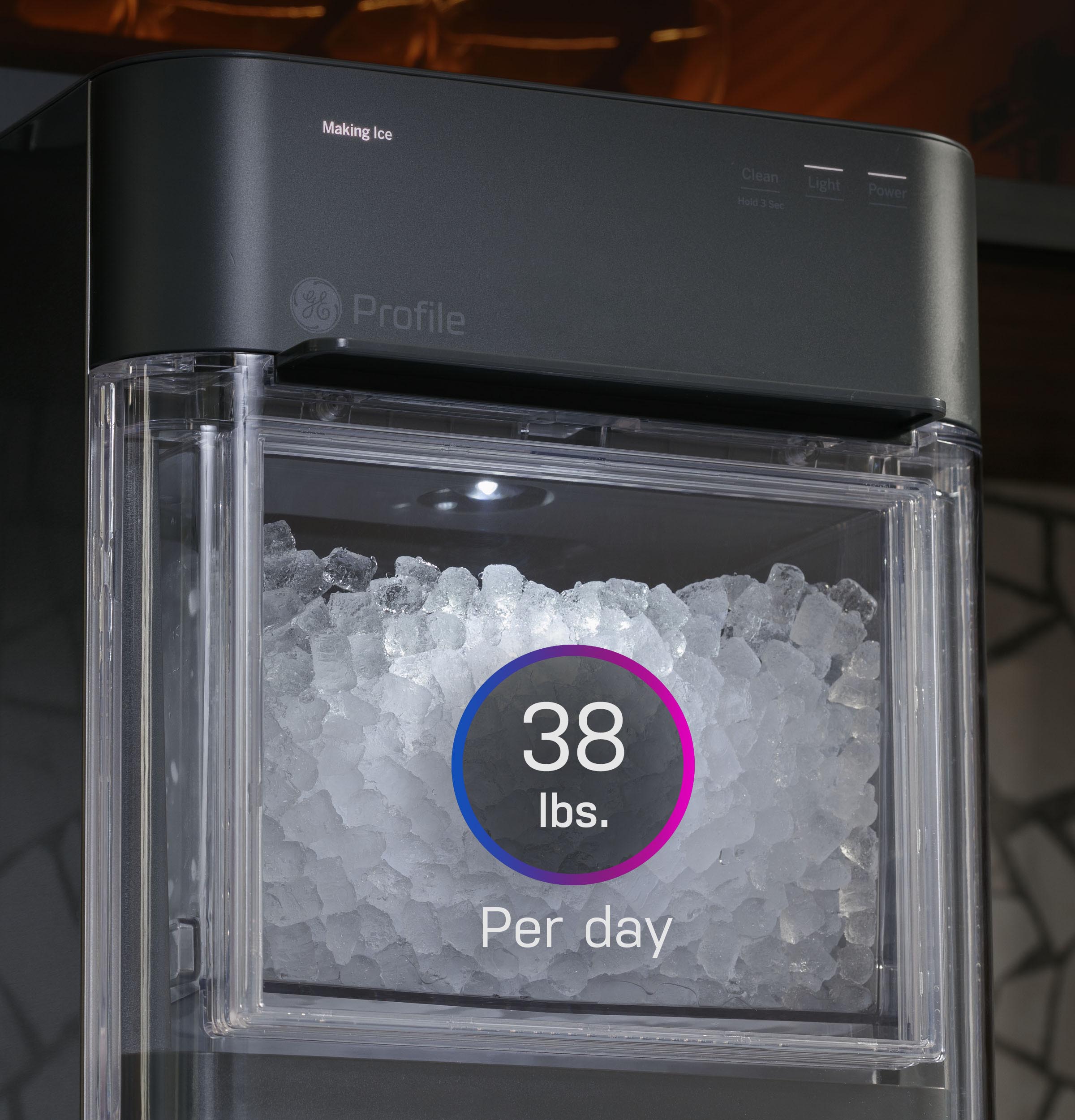 Fabricador de hielo de cubitos de hielo GE Profile Opal de 38 libras por día (acero inoxidable)