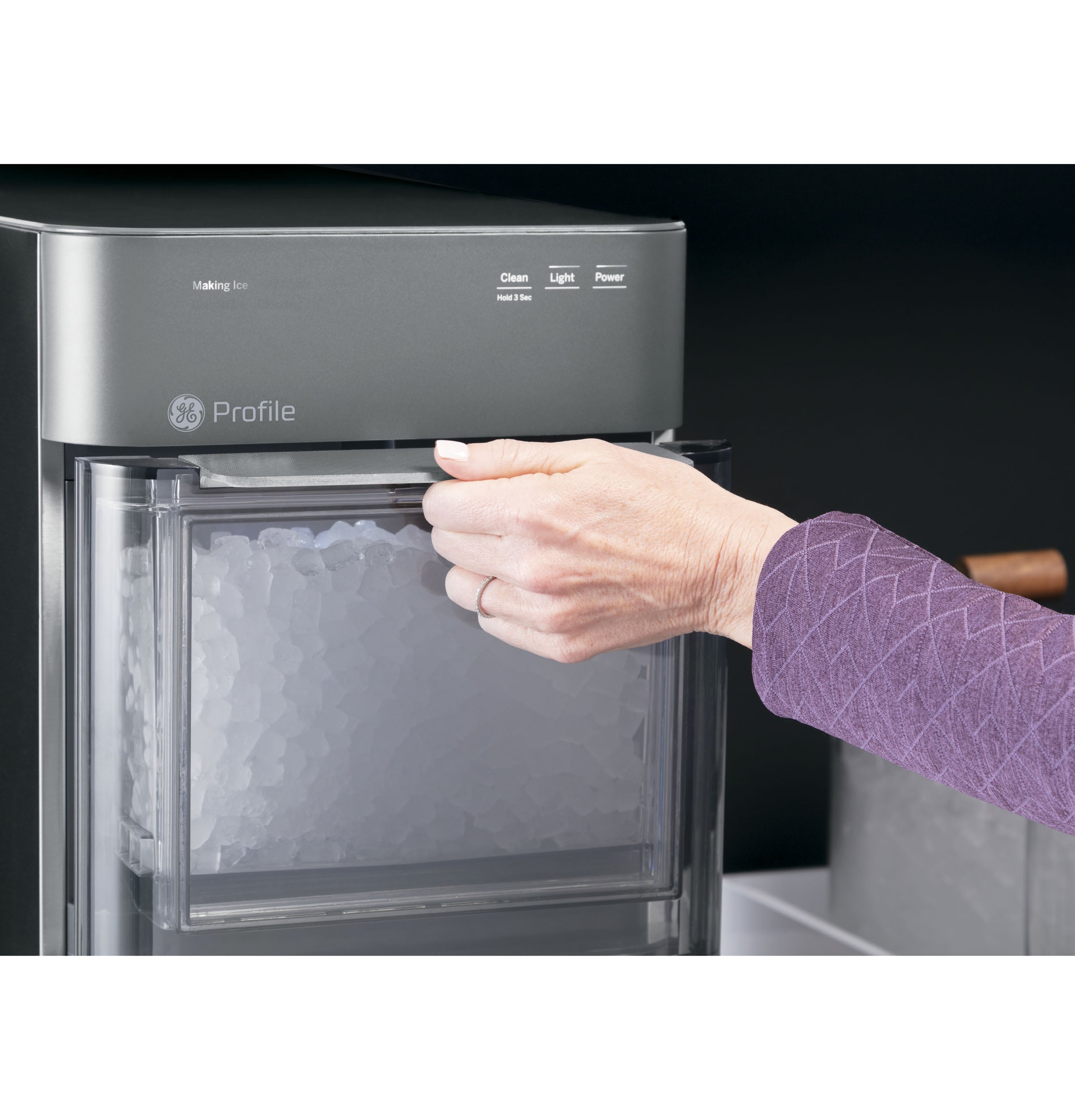 Fabricador de hielo de cubitos de hielo GE Profile Opal de 38 libras por día (acero inoxidable)