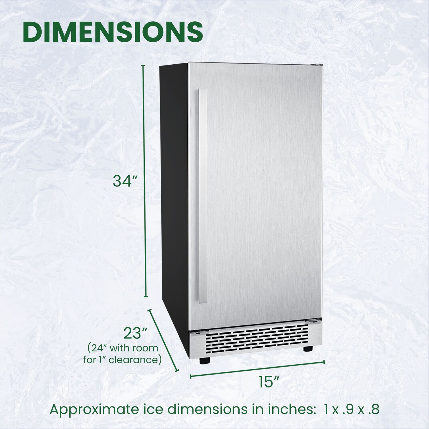 Fabricador de hielo de 32 libras por día que produce hielo en cubos/triturado con capacidad de estar de pie (acero inoxidable) HIM60701-6SS
