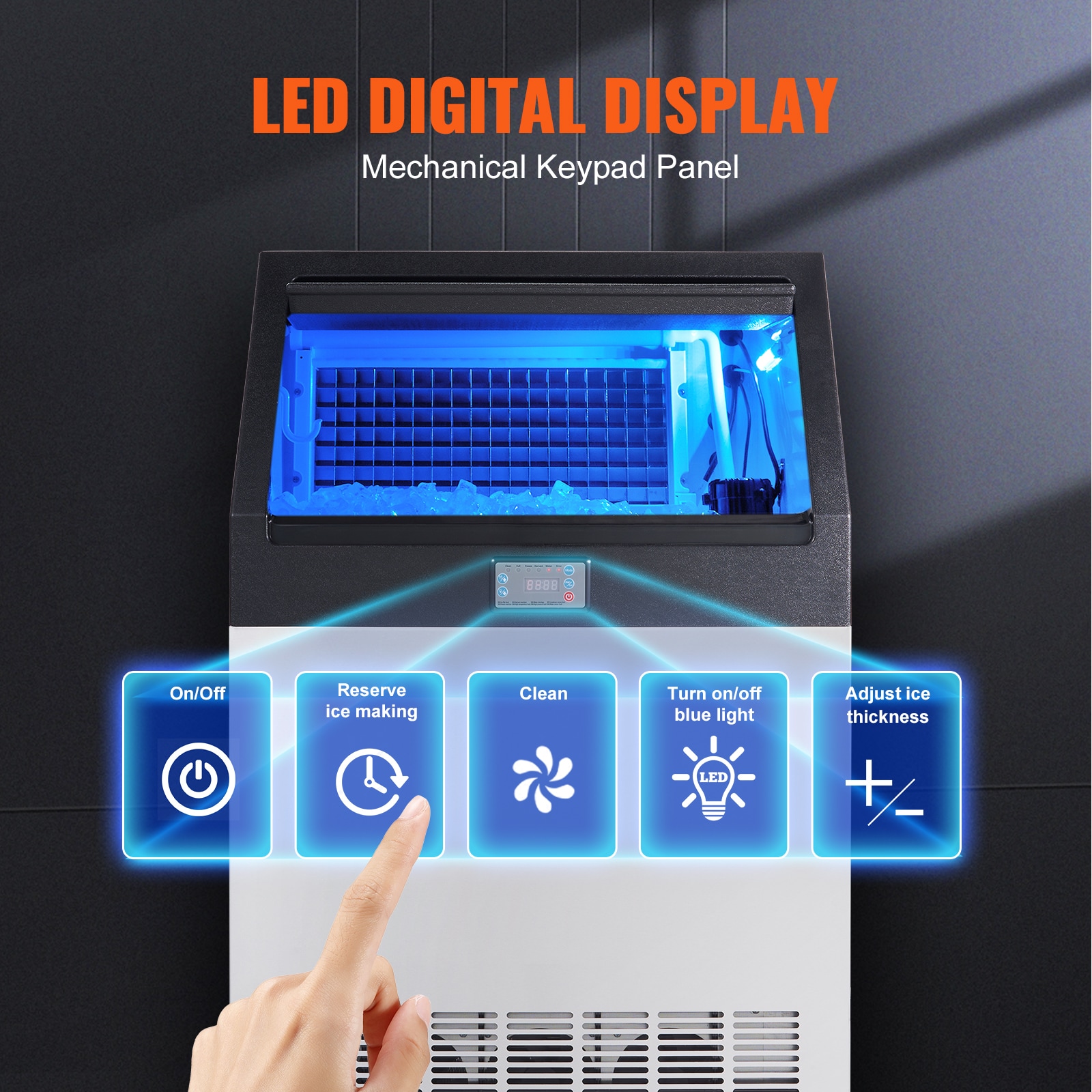 Fabricador de hielo autónomo de almacenamiento de 88 libras con capacidad de producir 265 libras de hielo al día - Fabricador de hielo en cubitos de pie libre (0.4 mm SUS410) FBZBJSKF-E150F001V1