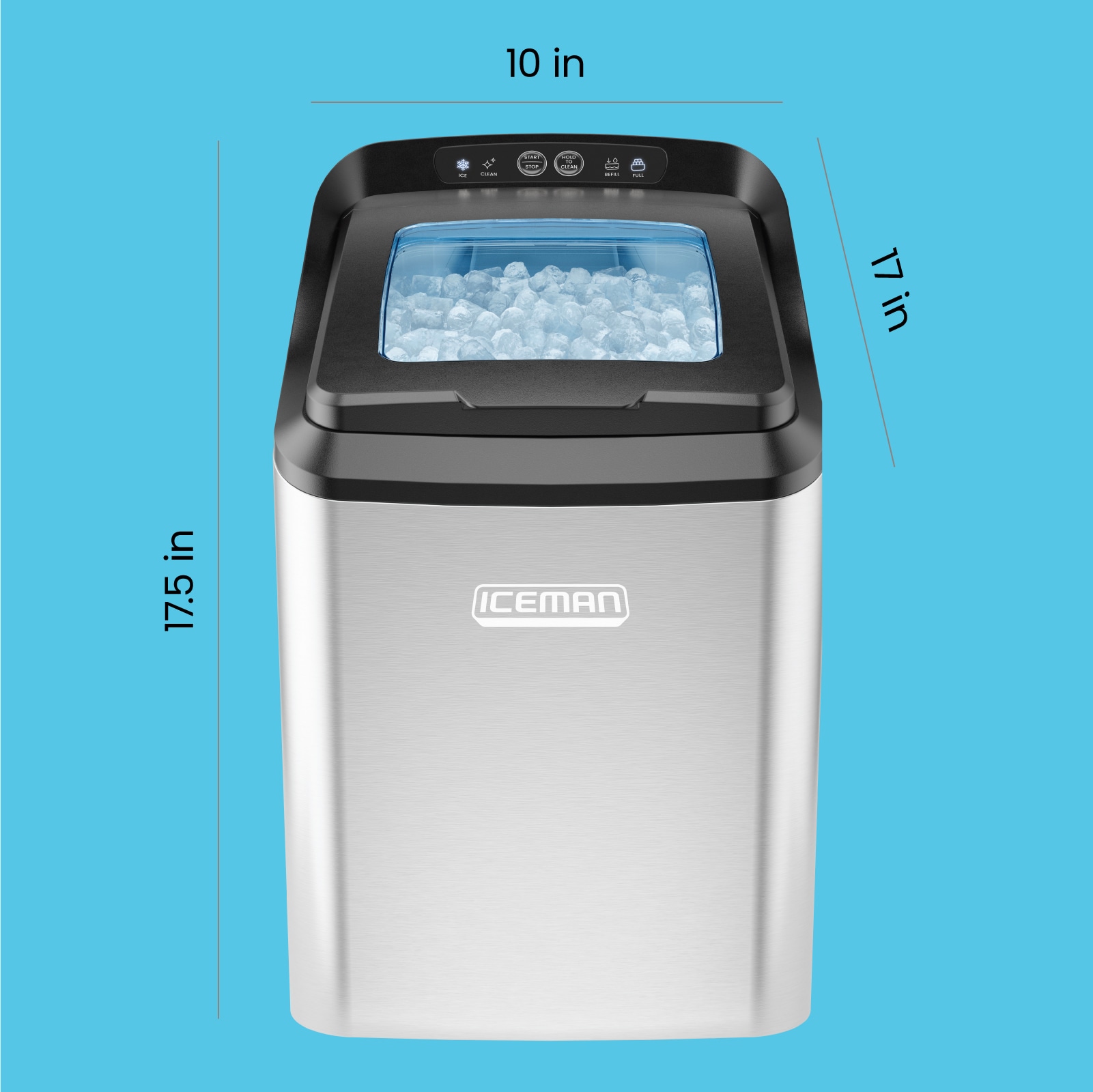 Máquina para hacer hielo de 26 libras por día Chefman Iceman, para la encimera o portátil, fabricador de hielo de cúmulos/grava (acero inoxidable) RJ56-D-2