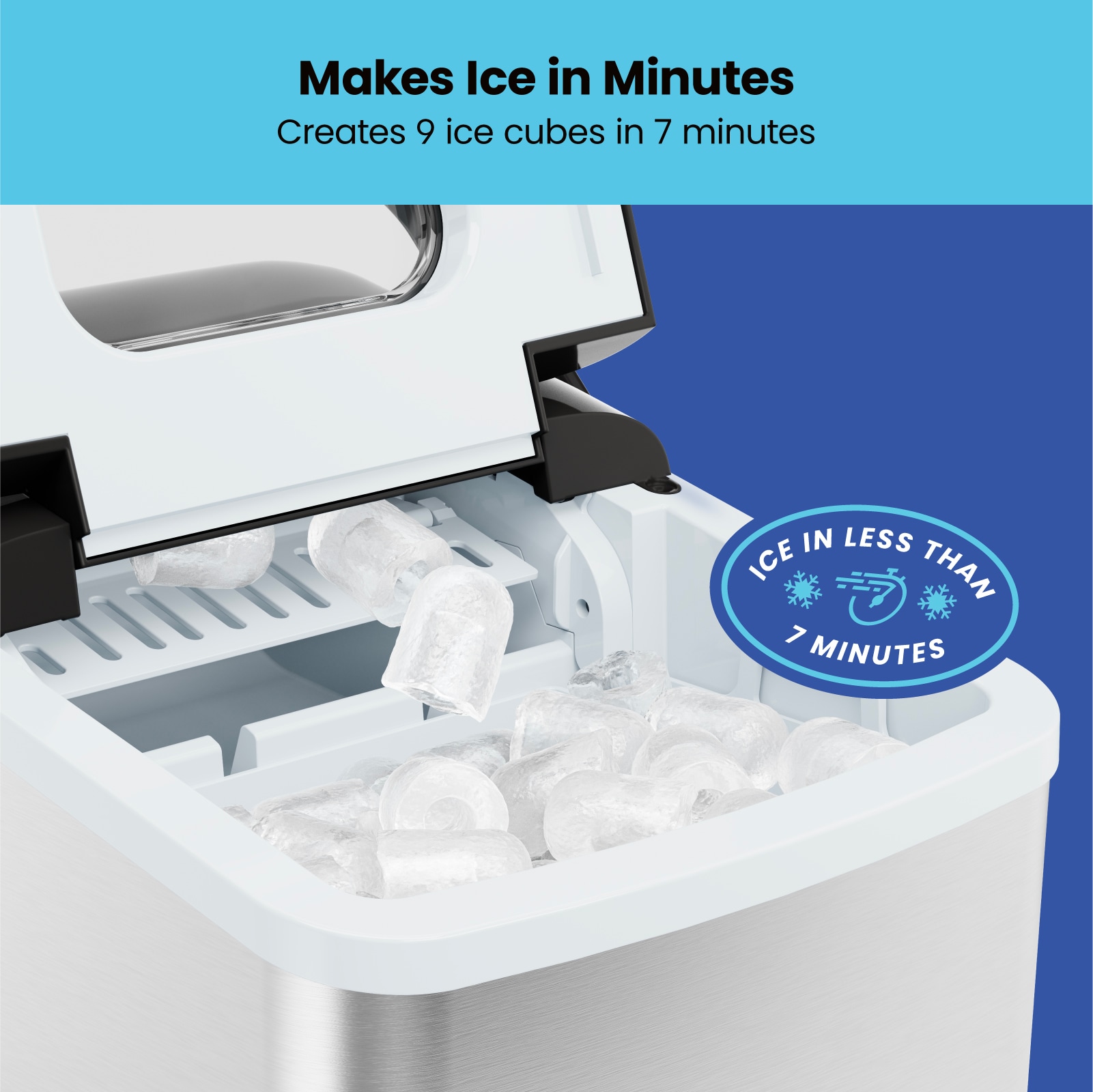 Máquina de hielo portátil Chefman Iceman que produce 26 libras de hielo al día (Acero inoxidable)
