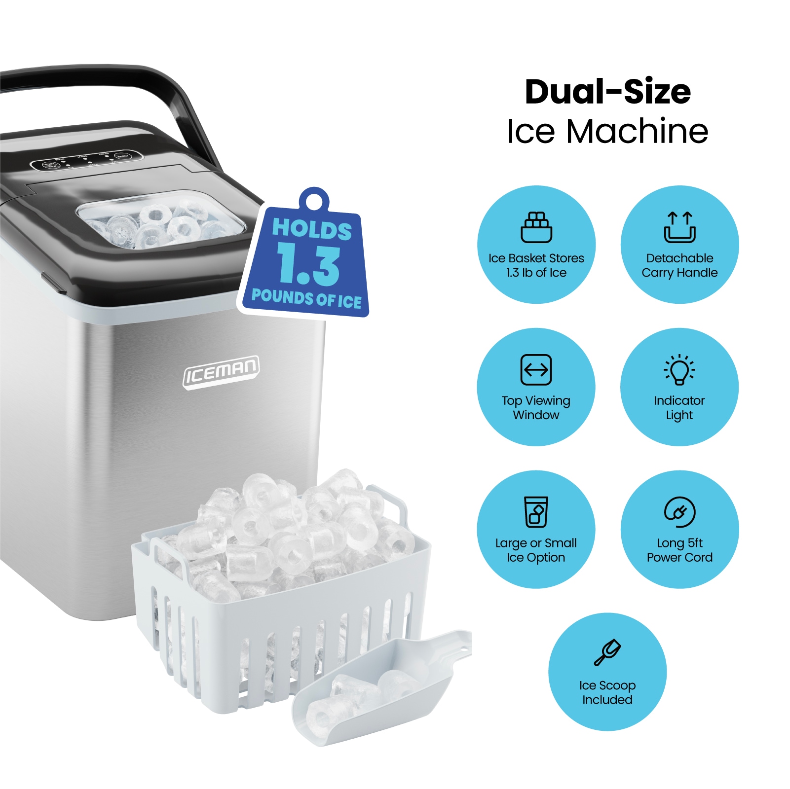 Máquina de hielo portátil Chefman Iceman que produce 26 libras de hielo al día (Acero inoxidable)