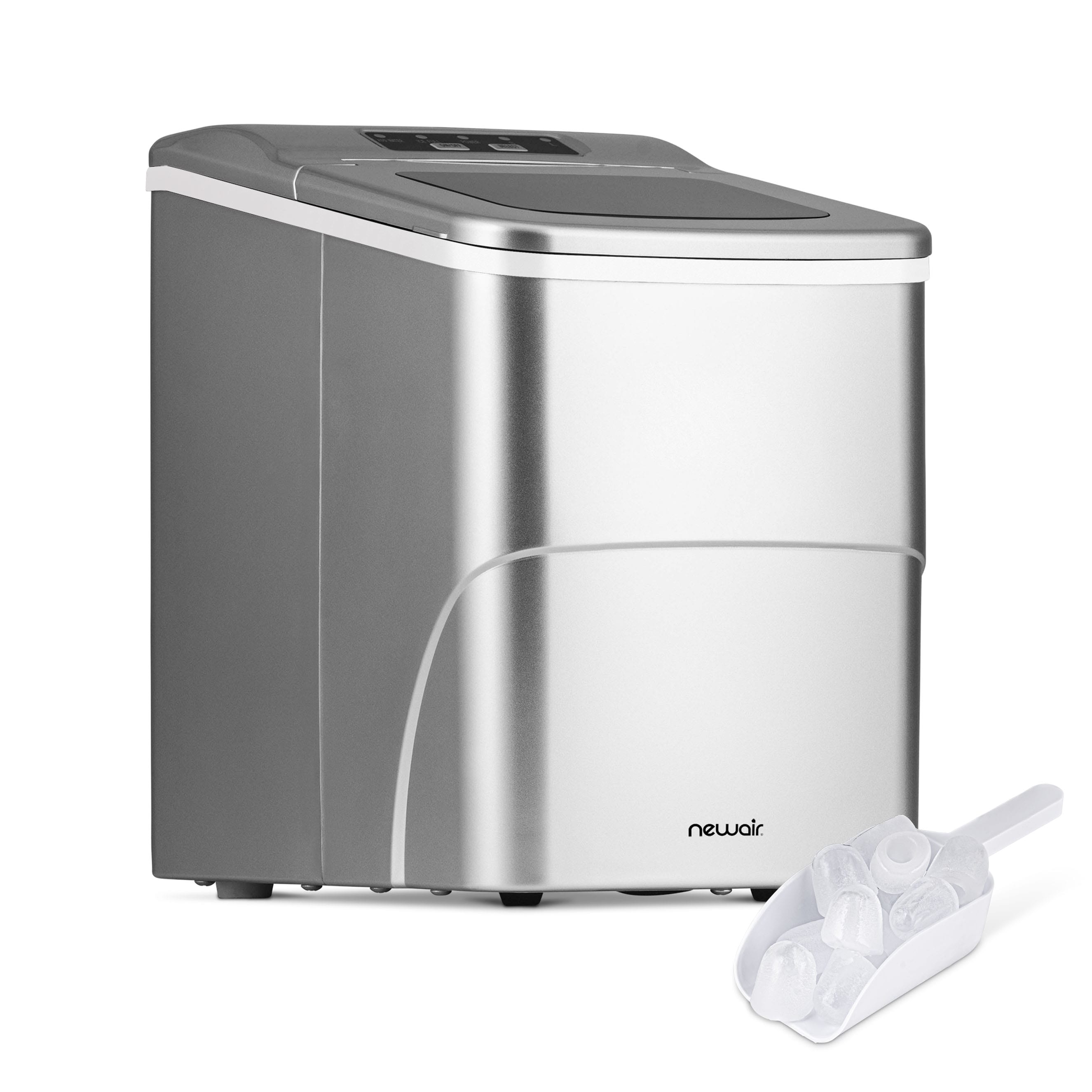 Máquina para hacer hielo en bala de encimera o portátil que produce 26 libras de hielo al día (Color Plata Mate) NIM026MS00