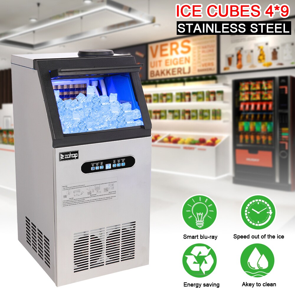 Fabricador de hielo de cubitos independiente que produce 110 libras de hielo por día (acero inoxidable)