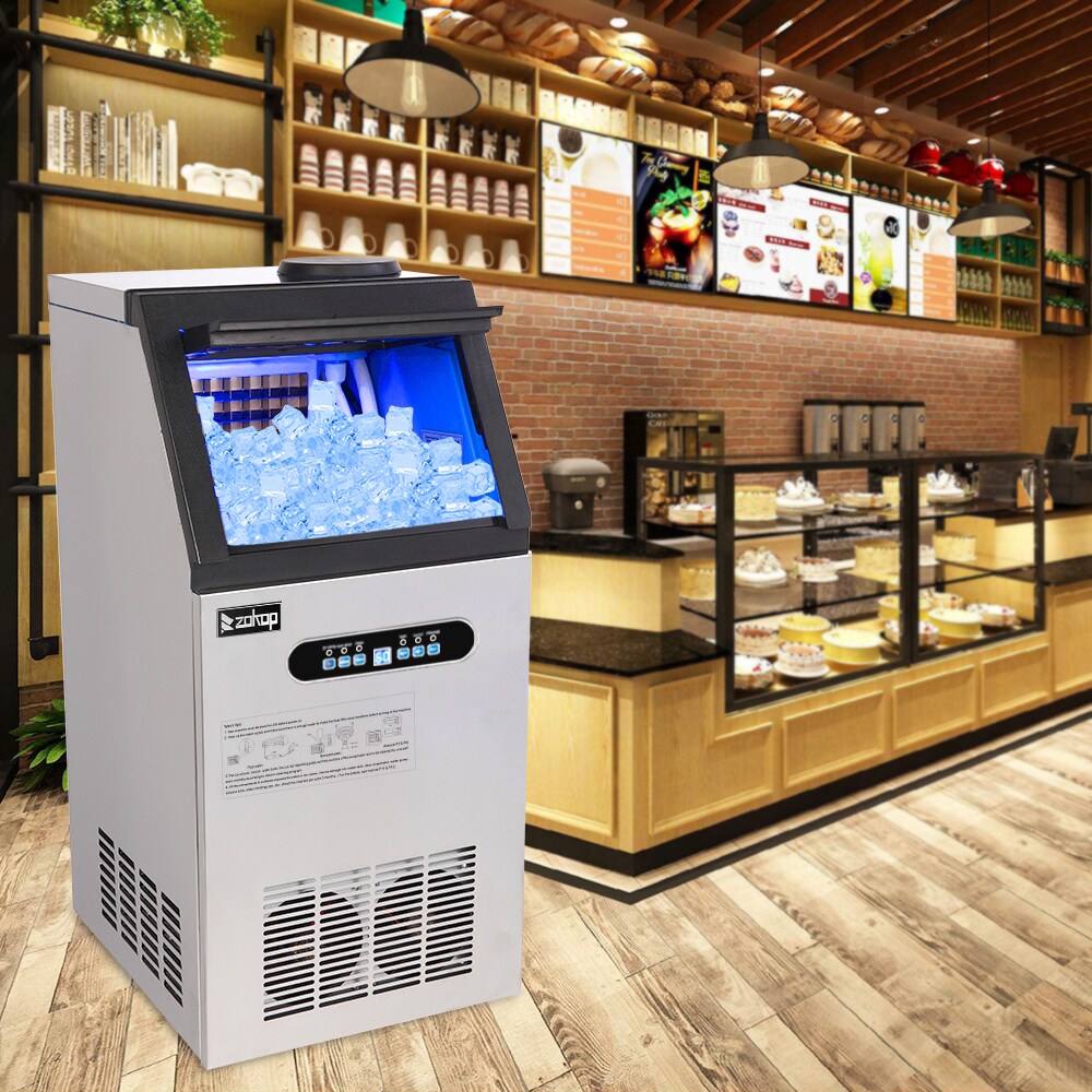 Fabricador de hielo de cubitos independiente que produce 110 libras de hielo por día (acero inoxidable)