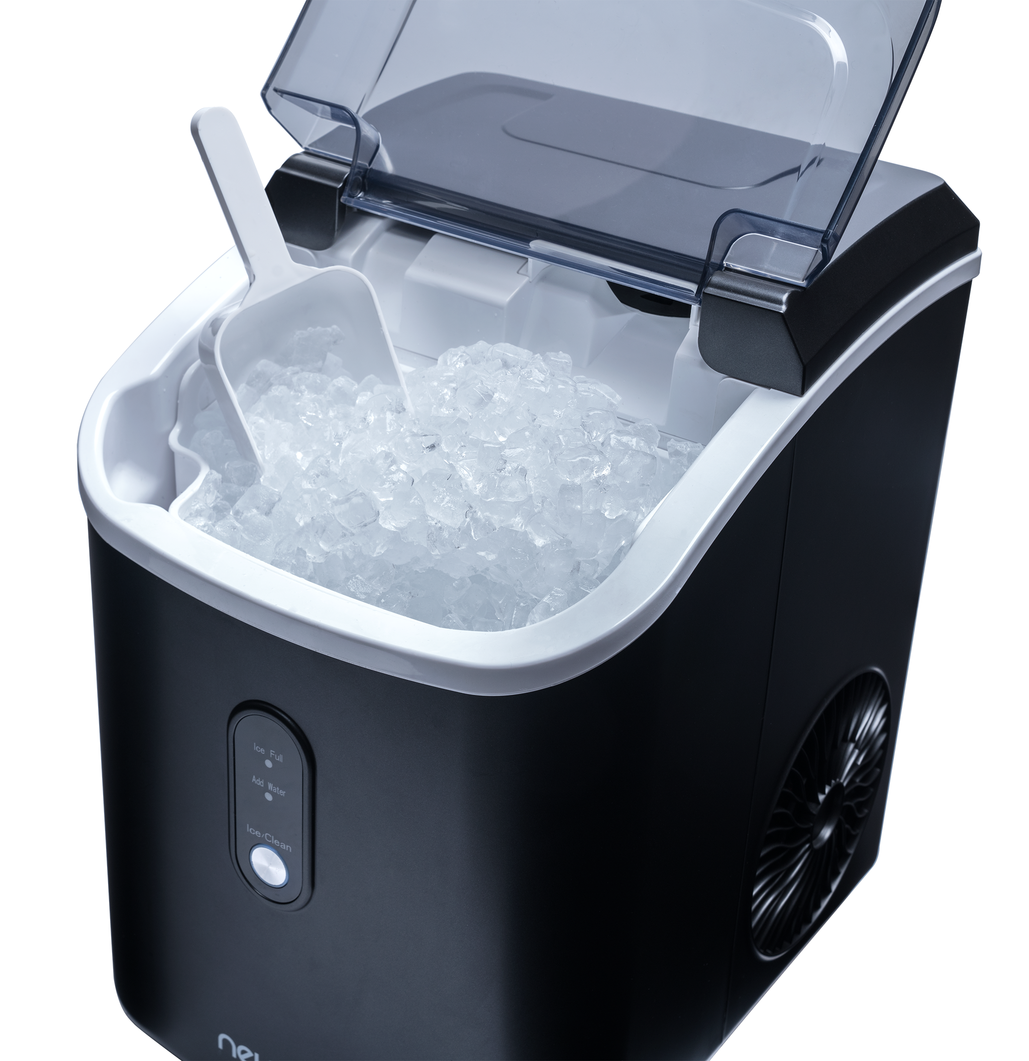 Fabricador de hielo en forma de pepita o guijarro para encimera o portátil que produce 26 libras de hielo al día (Negro) NIM026MBN0