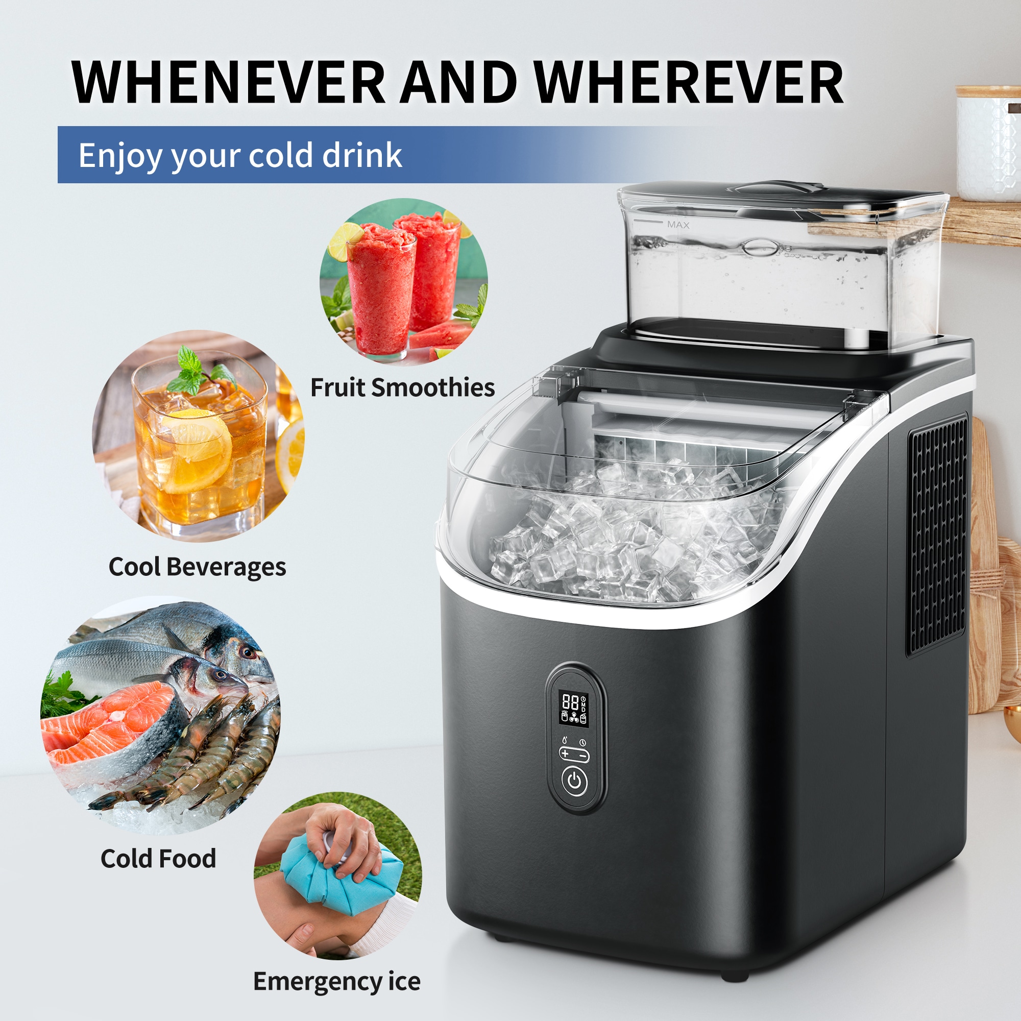 Hacedor de hielo portátil de 30 libras por día para mostrador o portátil (Negro) IM-F