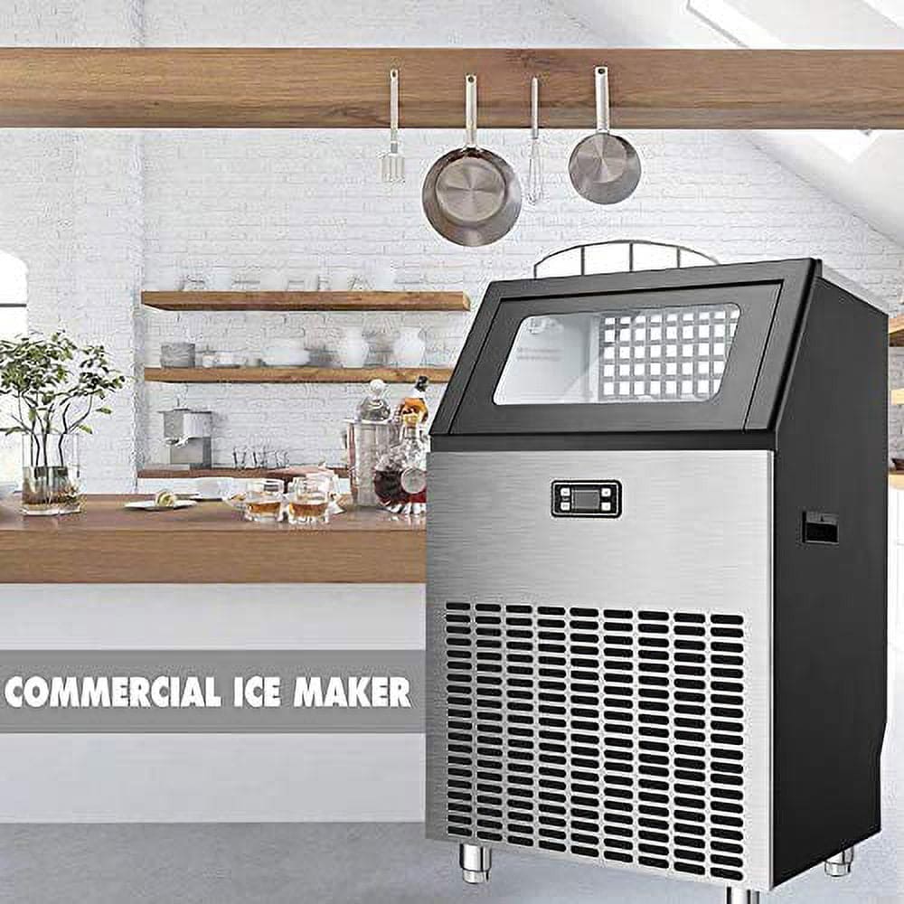 Almacenamiento de hielo de 48 libras con capacidad para producir 200 libras de hielo al día - Fabricador de hielo en cubos de acero inoxidable (Cowsar)